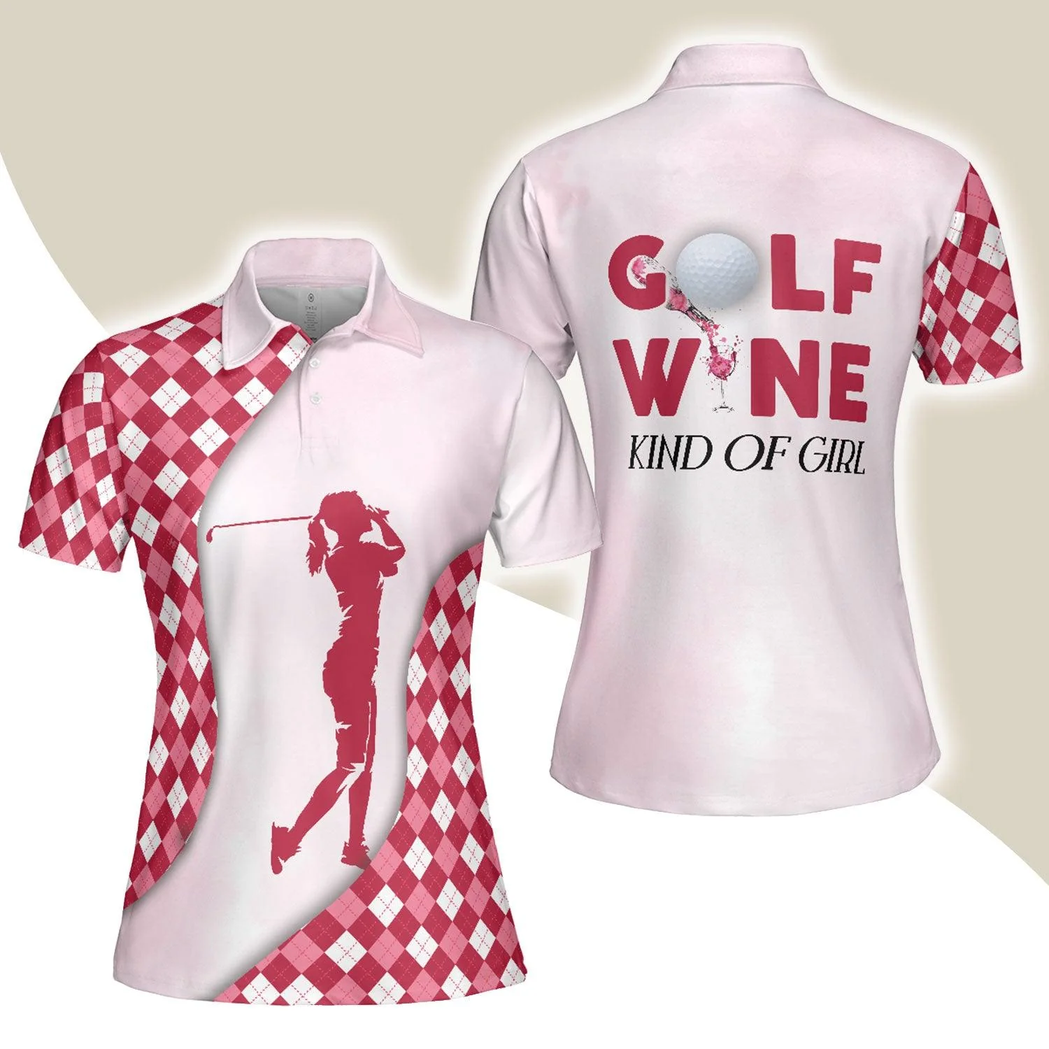 Golf Women Polo Shirt, Golf And Wine Kind Of Girl, Pink Pattern Women Polo Shirts, Best Golf Gift For Female Golfers, Ladies, Golf Lovers