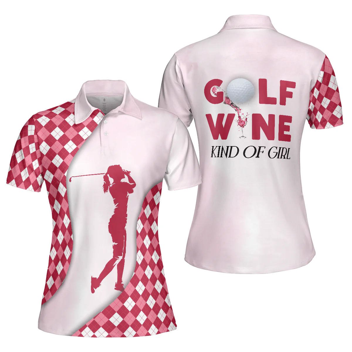 Golf Women Polo Shirt, Golf And Wine Kind Of Girl, Pink Pattern Women Polo Shirts, Best Golf Gift For Female Golfers, Ladies, Golf Lovers - Image 2