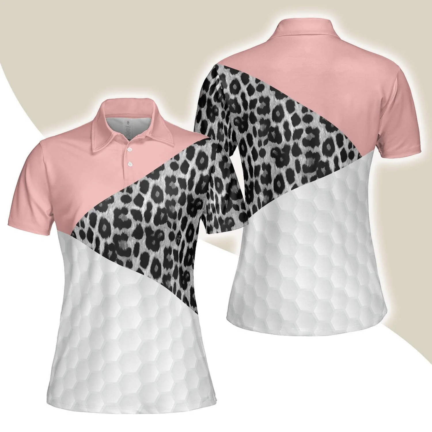 Golf Women Polo Shirt, Golf Ball Texture With Leopard Pattern Golf Women Polo Shirts, Golfing Gift For Ladies, Female Golfers, Golf Lovers