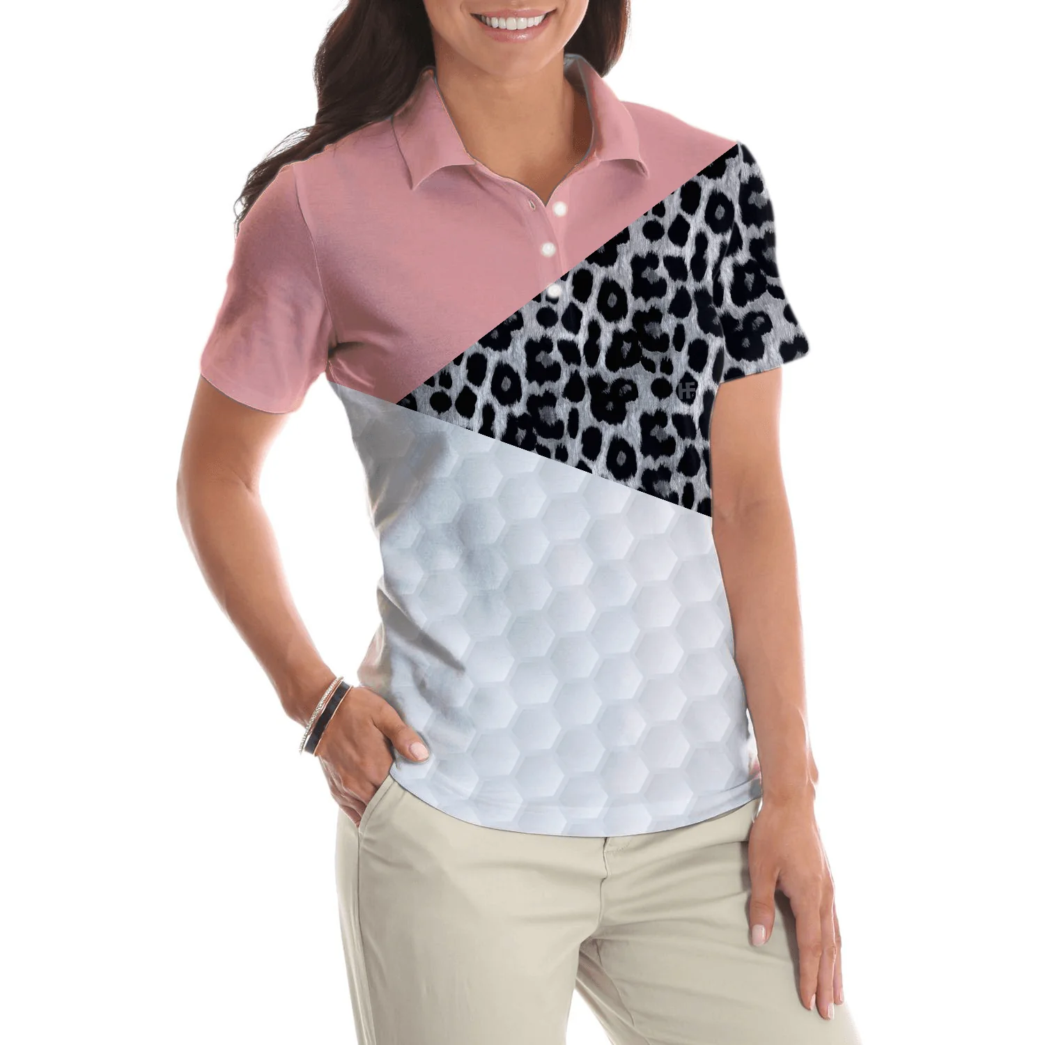 Golf Women Polo Shirt, Golf Ball Texture With Leopard Pattern Golf Women Polo Shirts, Golfing Gift For Ladies, Female Golfers, Golf Lovers - Image 6