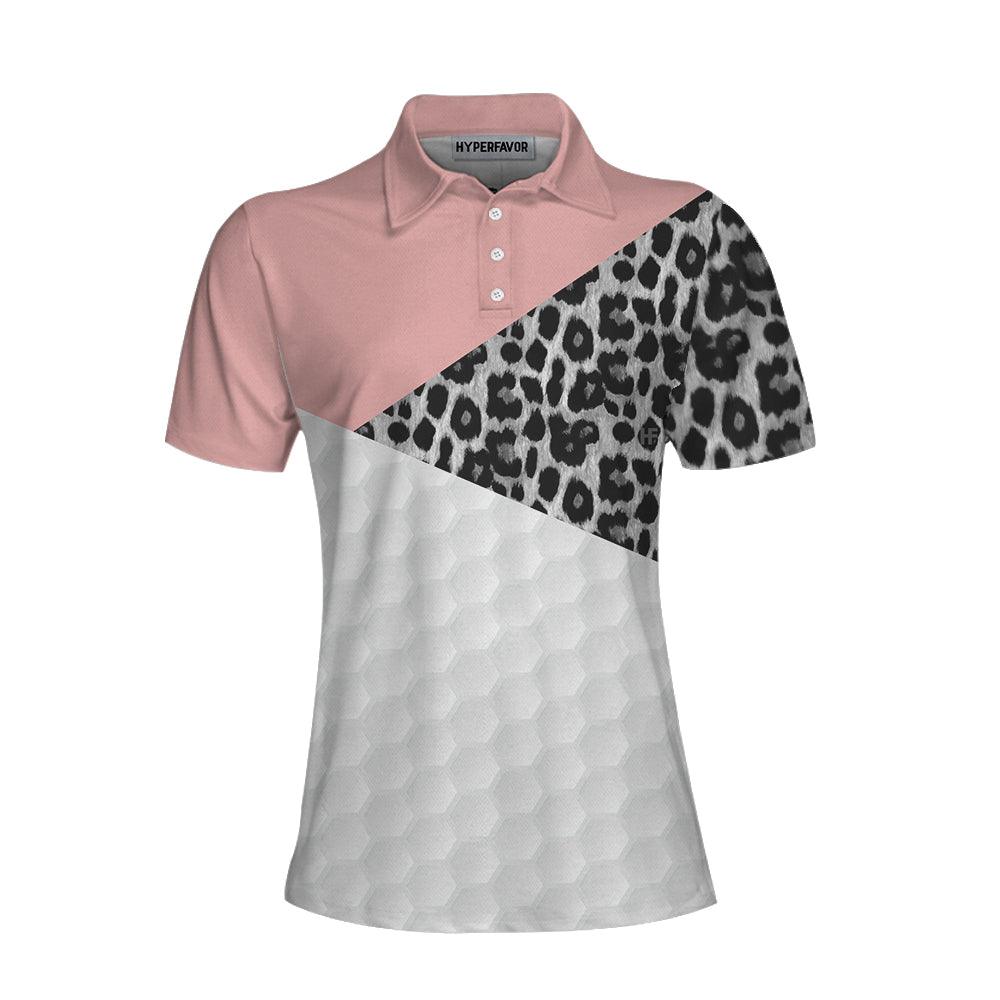 Golf Women Polo Shirt, Golf Ball Texture With Leopard Pattern Women Polo Shirts, Golfing Gift For Ladies, Female Golfers, Golf Lovers - Image 3