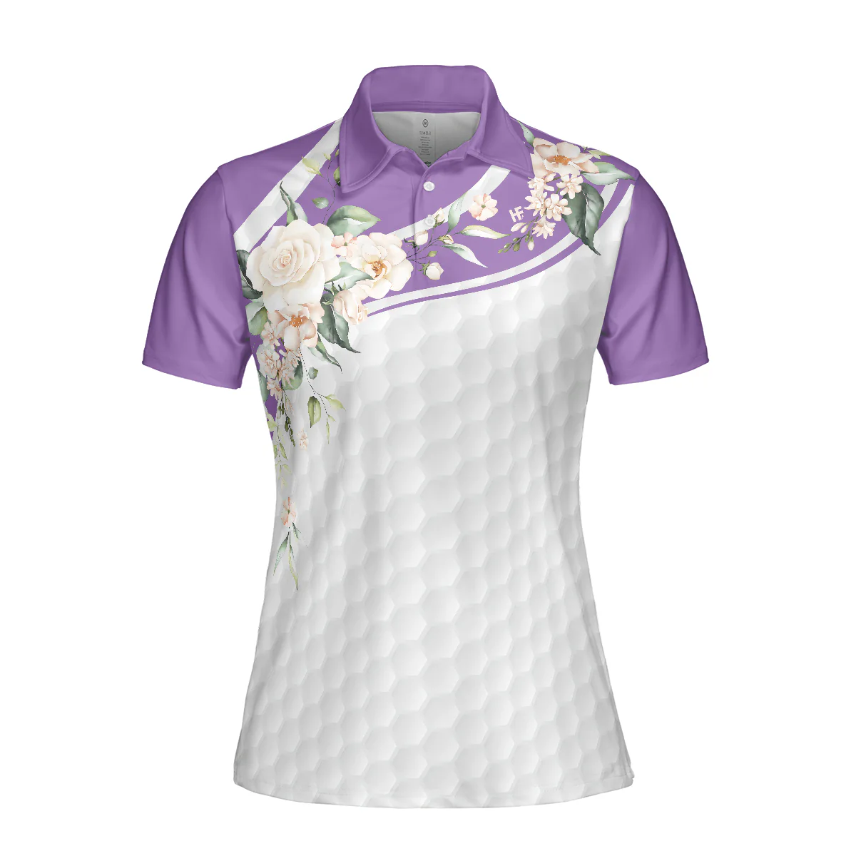 Golf Women Polo Shirt, Golf Ball Texture With Roses Purple Women Polo Shirts, Golfing Gift For Ladies, Female Golfers, Golf Lovers - Image 4