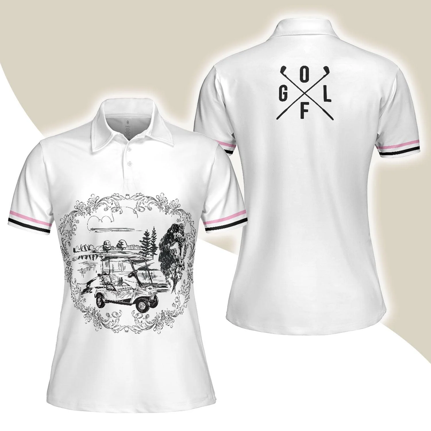 Golf Women Polo Shirt, Golf Course Sketch Golf Women Polo Shirts, Golfing Gift For Ladies, Female Golfers, Golf Lovers
