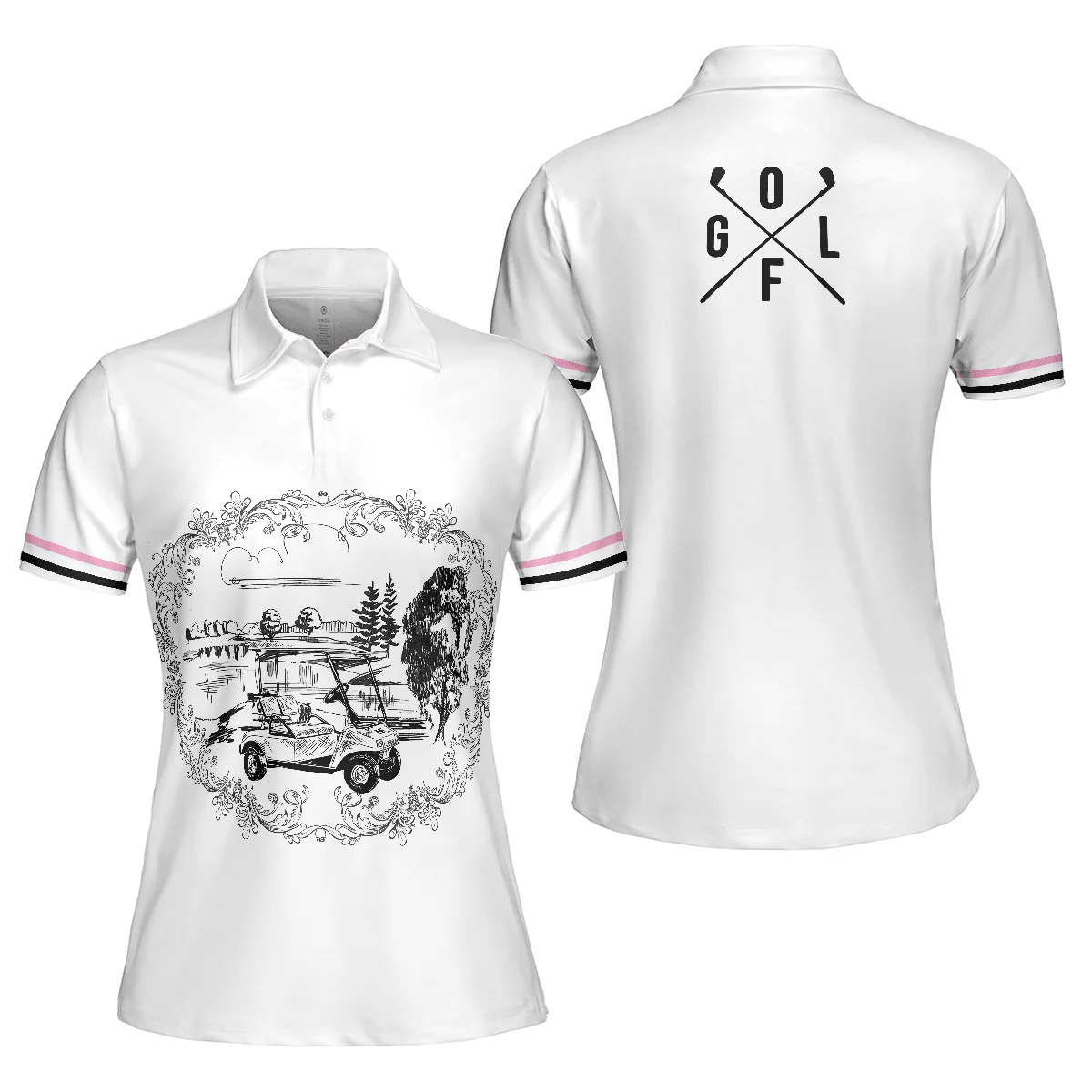 Golf Women Polo Shirt, Golf Course Sketch Golf Women Polo Shirts, Golfing Gift For Ladies, Female Golfers, Golf Lovers - Image 2