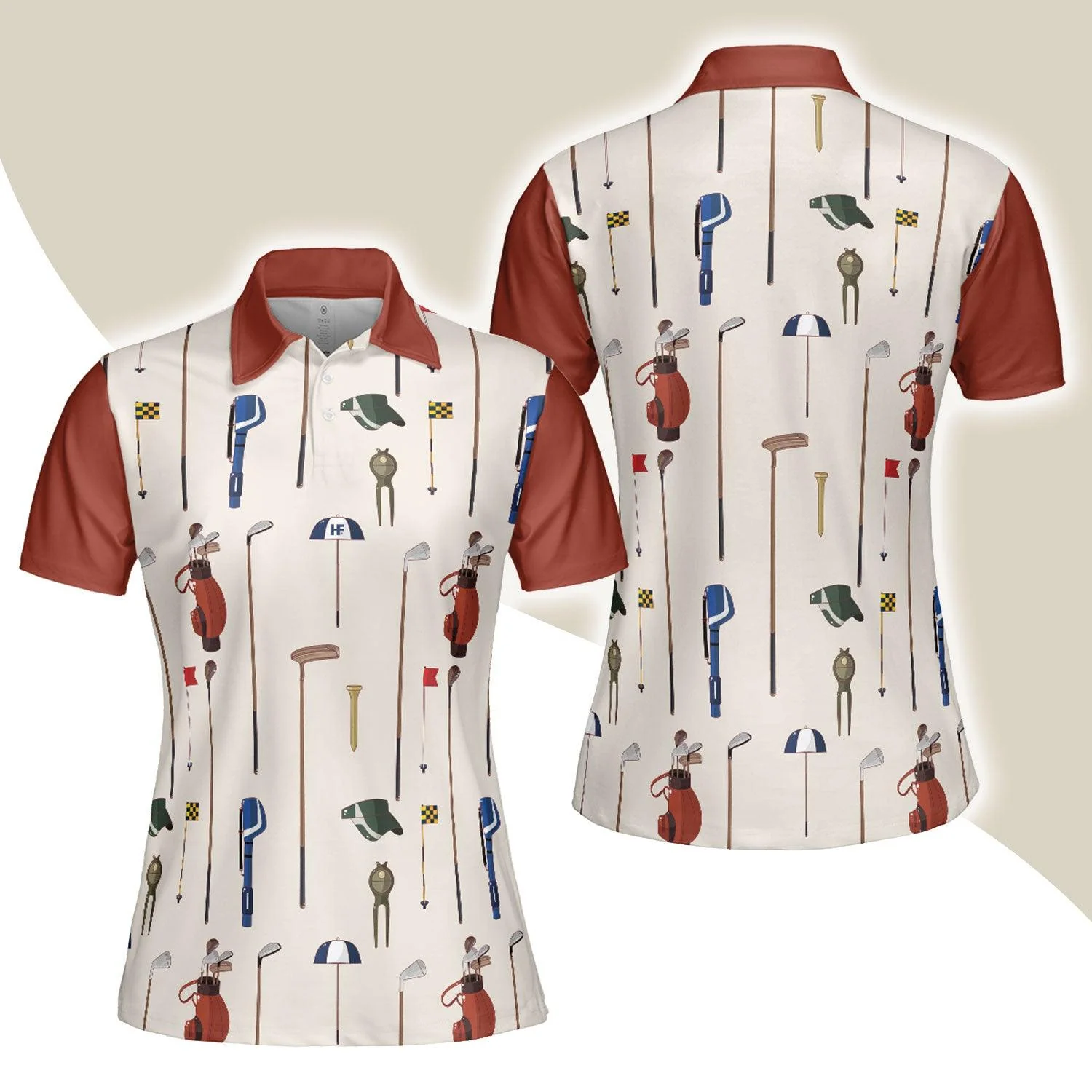 Golf Women Polo Shirt, Golf Equipment White And Red Women Polo Shirts, Unique Golf Gift For Ladies, Team Female Golfers, Golf Lovers