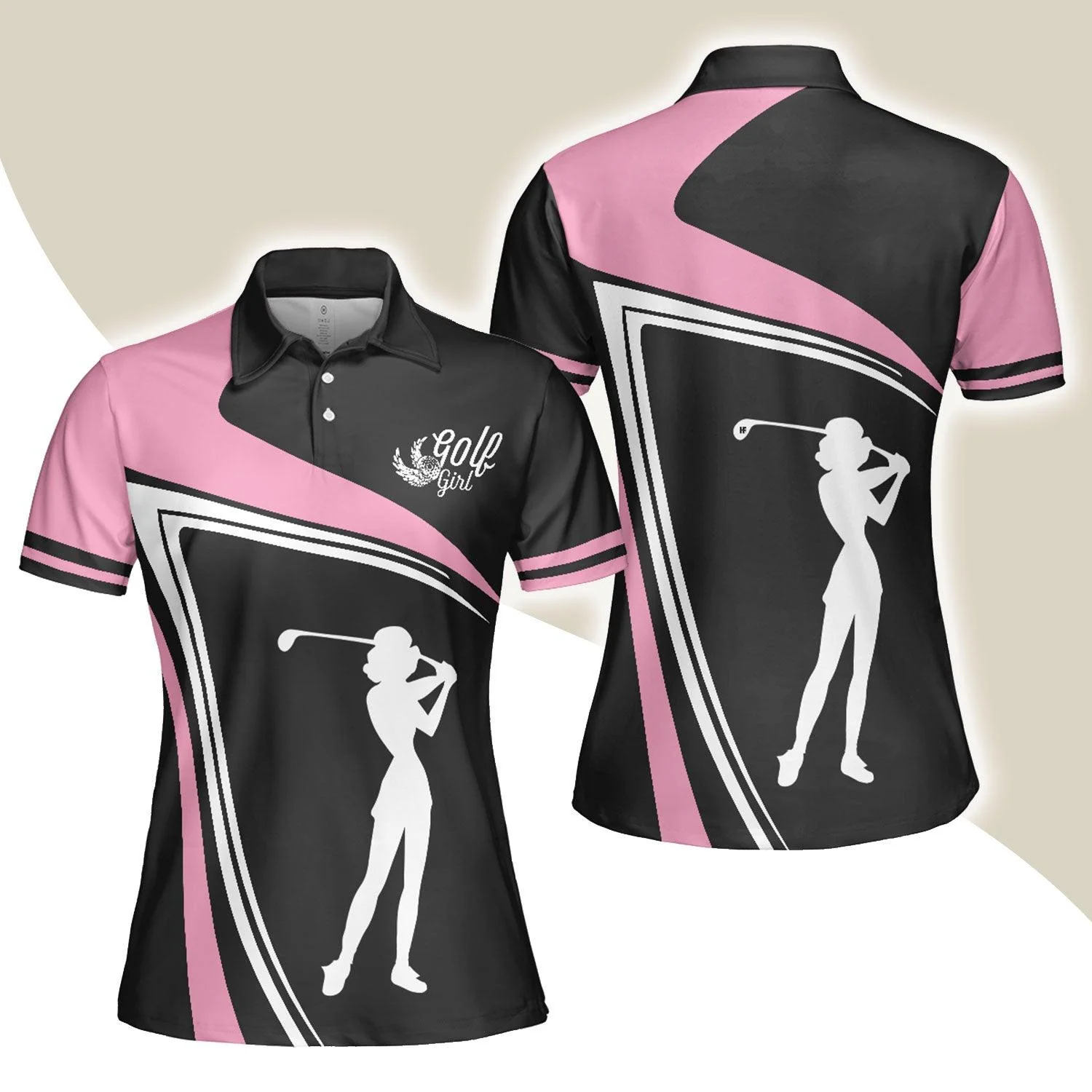 Golf Women Polo Shirt, Golf Girl Black White And Pink Women Polo Shirts, Best Gift For Female Golfers, Ladies, Golf Lovers