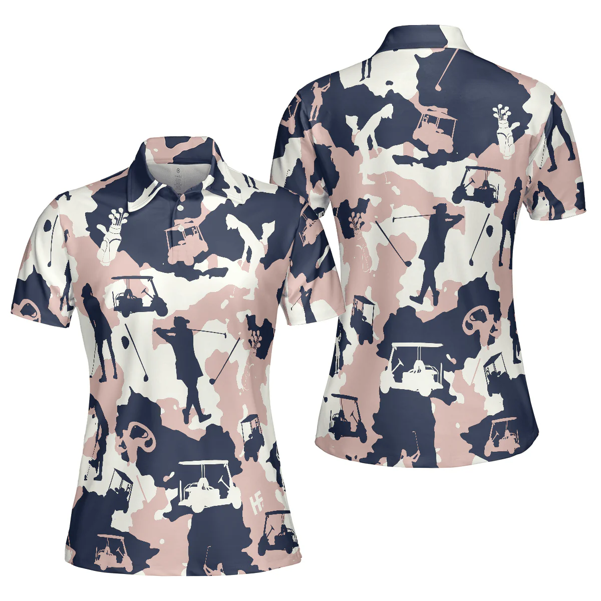 Golf Women Polo Shirt, Golf Girl Camouflage Camo Pink Navy Women Polo Shirts, Cool Golf Gift For Female Golfers, Ladies, Golf Lovers - Image 2
