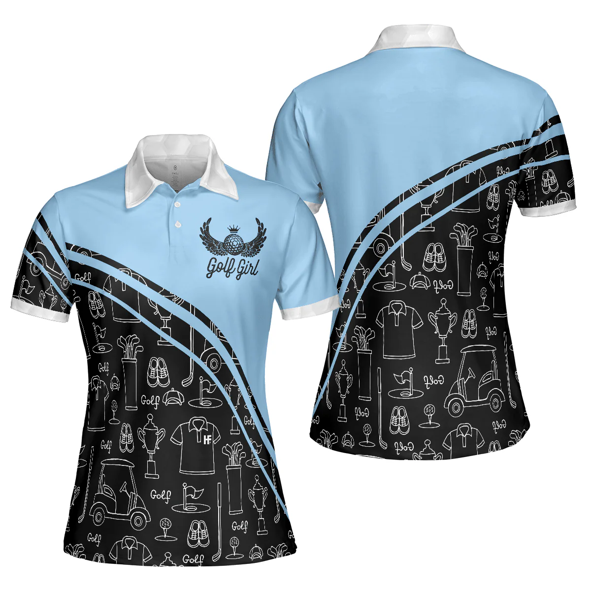 Golf Women Polo Shirt, Golf Girl In Black And Blue Seamless Pattern Women Polo Shirts, Unique Gift For Female Golfers, Ladies, Golf Lovers - Image 2