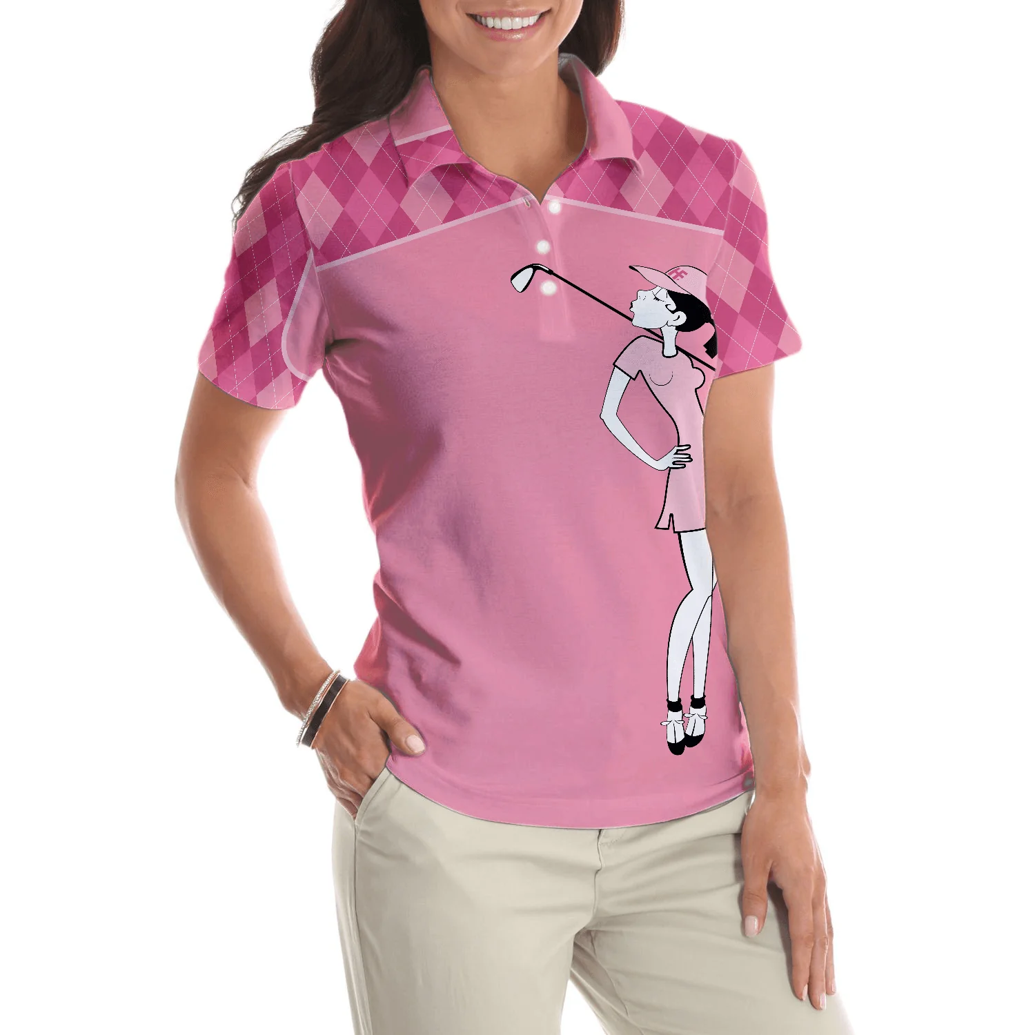 Golf Women Polo Shirt - Golf Girl You Say Girl Can't Golf I Say Watch Me Pink Argyle Pattern Women Polo Shirts - Perfect Gift For Women, Golfers - Image 5