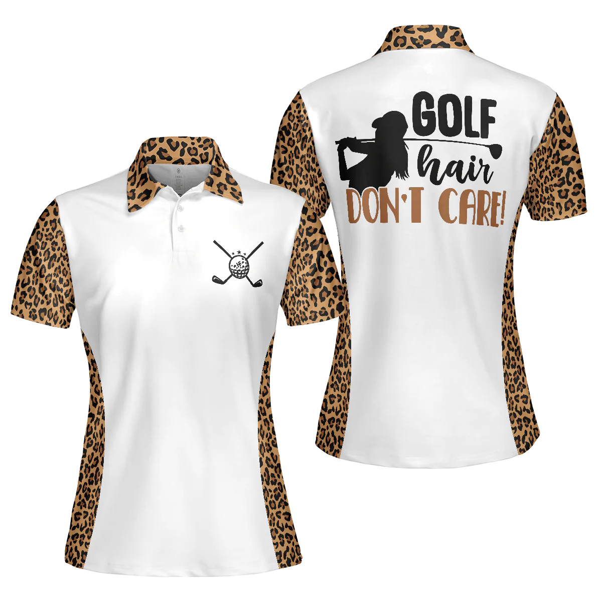 Golf Women Polo Shirt, Golf Hair Don't Care, Leopard Pattern Women Polo Shirts, Unique Golf Gift For Female Golfers, Ladies, Golf Lovers