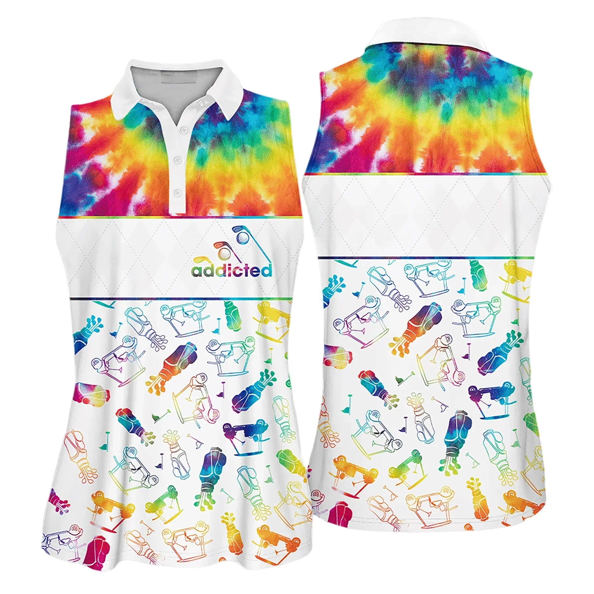 Golf Women Polo Shirt, Golf Icon Tie-dye Addicted Pattern White Background Women Polo Shirt - Gift For Mother's Day, Golfers, Female, Golf Lover