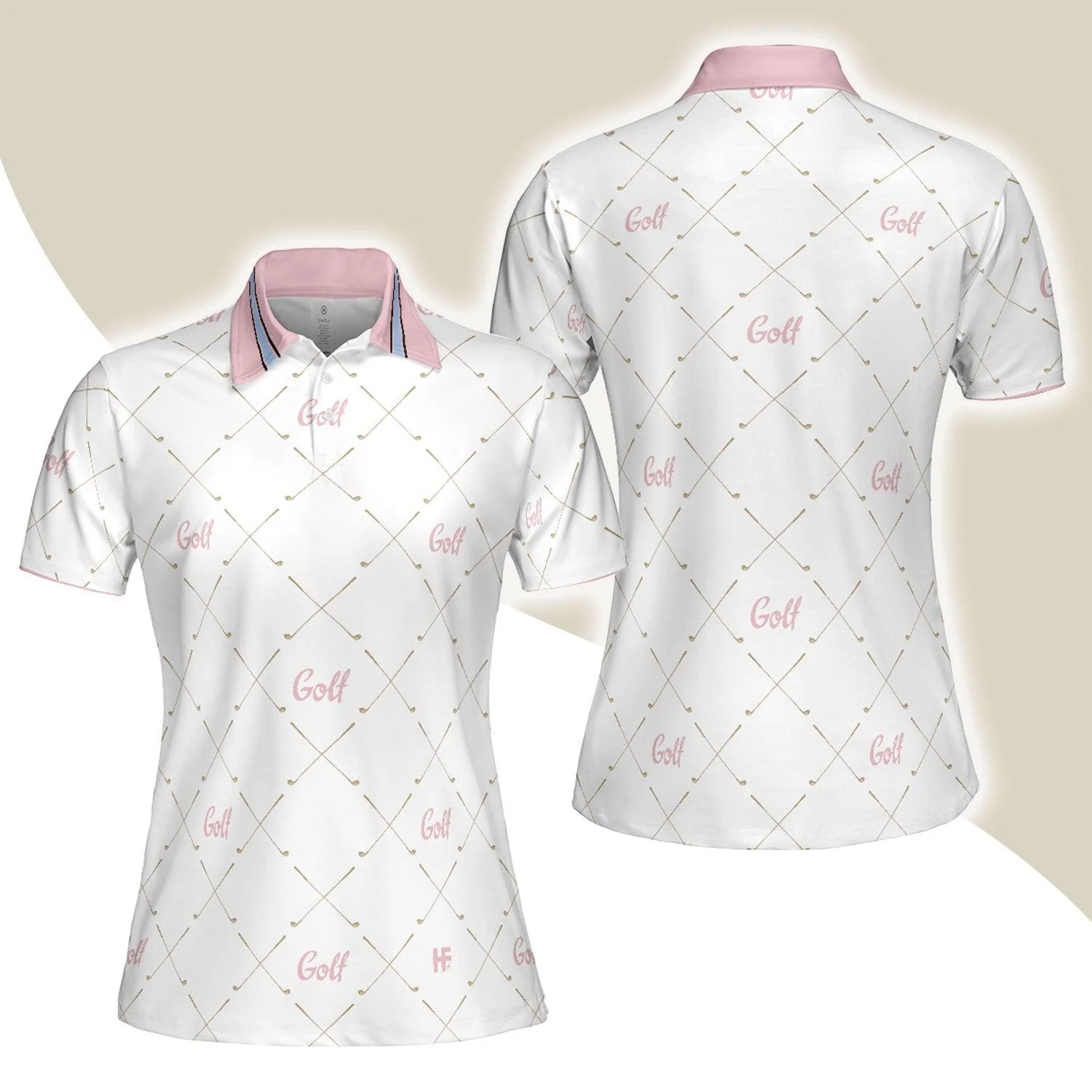 Golf Women Polo Shirt, Golf In Pink With Simple Golf Clubs Pattern, Classic Golf Women Polo Shirts, Unique Golf Gift For Ladies, Team Female Golfers