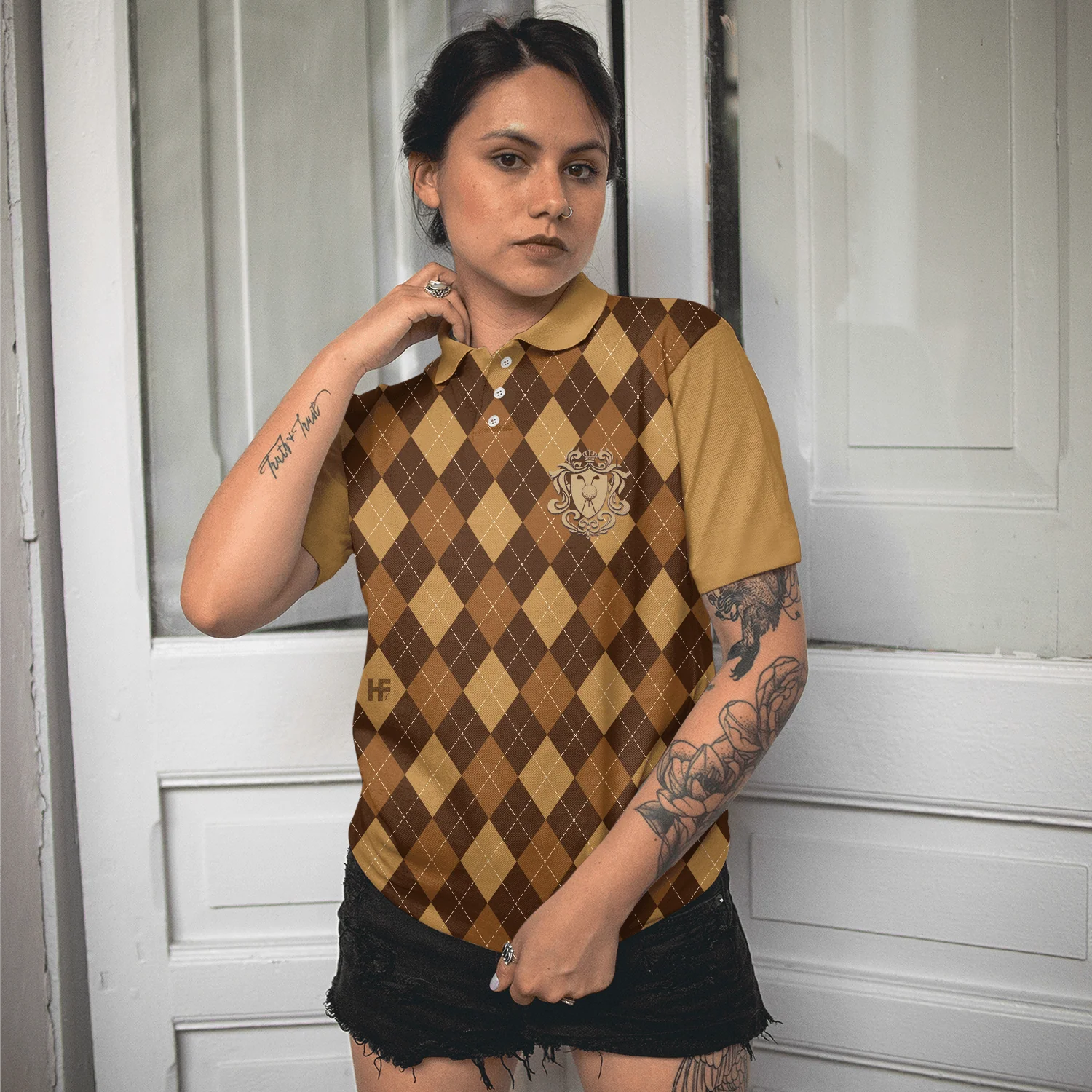 Golf Women Polo Shirt, Golf Is My Favourite Season, Brown Argyle Pattern Golf Women Polo Shirts, Unique Golf Gift For Ladies, Team Female Golfers - Image 6