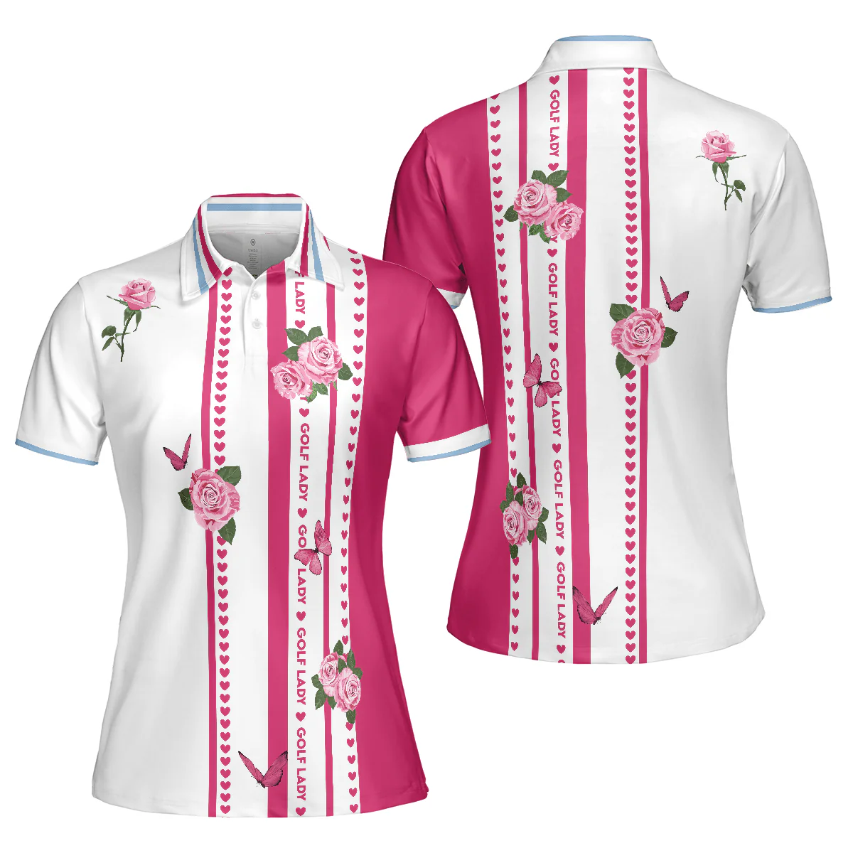 Golf Women Polo Shirt, Golf Lady With Roses In Vintage Style Golf Floral Women Polo Shirts, Gift For Ladies, Team Female Golfers, Golf Lovers - Image 2