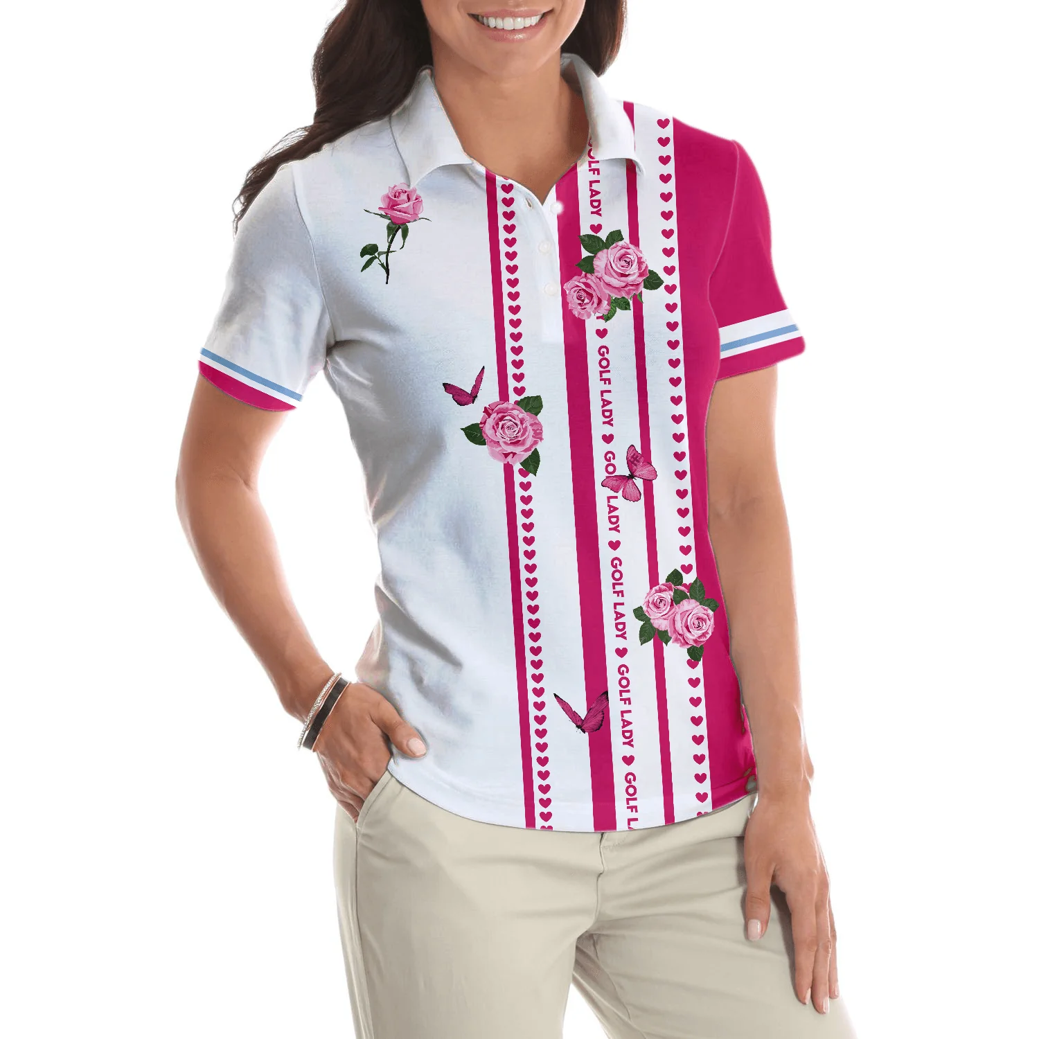 Golf Women Polo Shirt, Golf Lady With Roses In Vintage Style Golf Floral Women Polo Shirts, Gift For Ladies, Team Female Golfers, Golf Lovers - Image 5