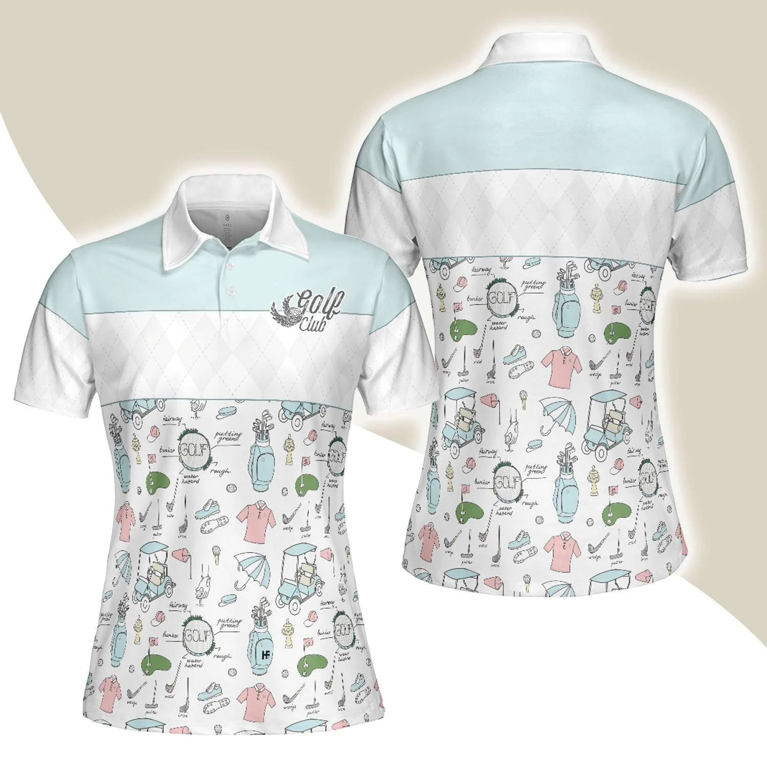 Golf Women Polo Shirt, Golf Life In Blue, Golf Symbol And Argyle Pattern Women Polo Shirts, Gift For Ladies, Team Female Golfers, Golf Lovers