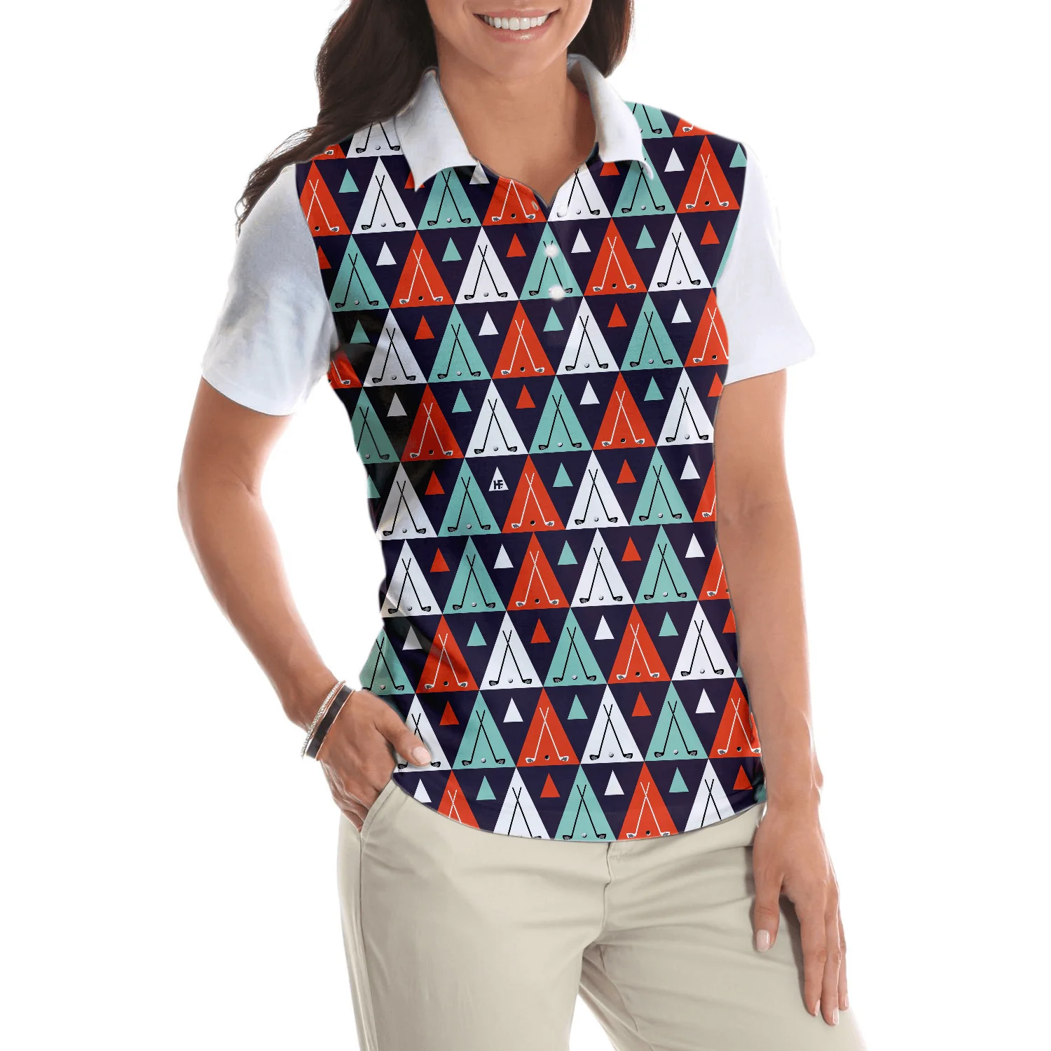 Golf Women Polo Shirt, Golf Life In Ethnic Style, Argyle Pattern Women Polo Shirts, Best Golf Gift For Female Golfers, Ladies, Golf Lovers - Image 6