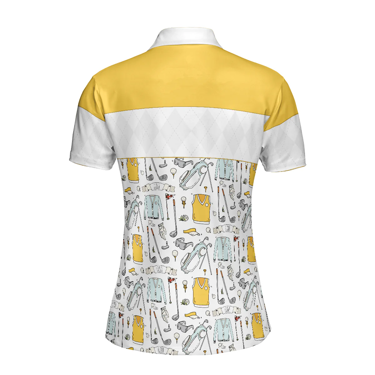 Golf Women Polo Shirt, Golf Symbol And Golf Argyle Pattern Yellow Women Polo Shirts, Best Golf Gift For Ladies, Golfers, Golf Lovers - Image 4