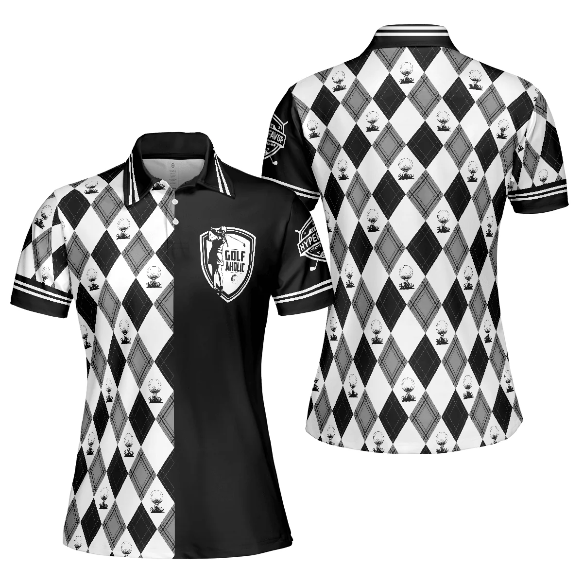 Golf Women Polo Shirt, Golfaholic Black White Checker Pattern Women Polo Shirts, Best Golfing Gift For Female Golfers, Ladies, Golf Lovers - Image 2