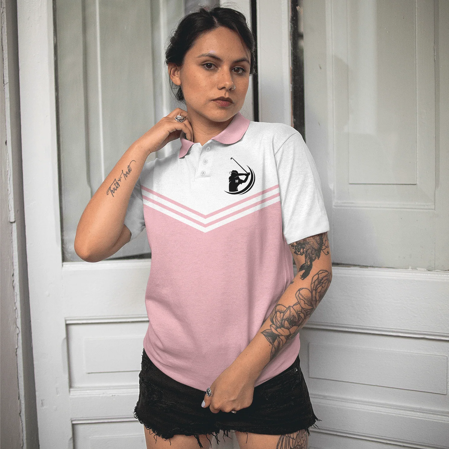 Golf Women Polo Shirt, Golfing Forever Housework Whenever, White And Light Pink Women Polo Shirts, Best Gift For Female Golfers, Ladies, Golf Lovers - Image 5
