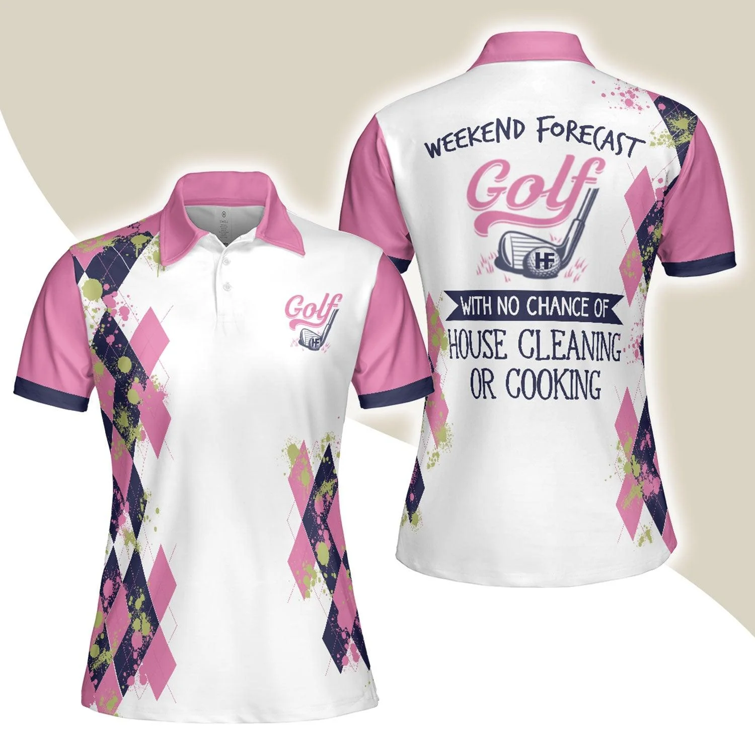 Golf Women Polo Shirt, Golfing Weekend Forecast Golf Pink And White Women Polo Shirts, Best Gift For Female Golfers, Ladies, Golf Lovers