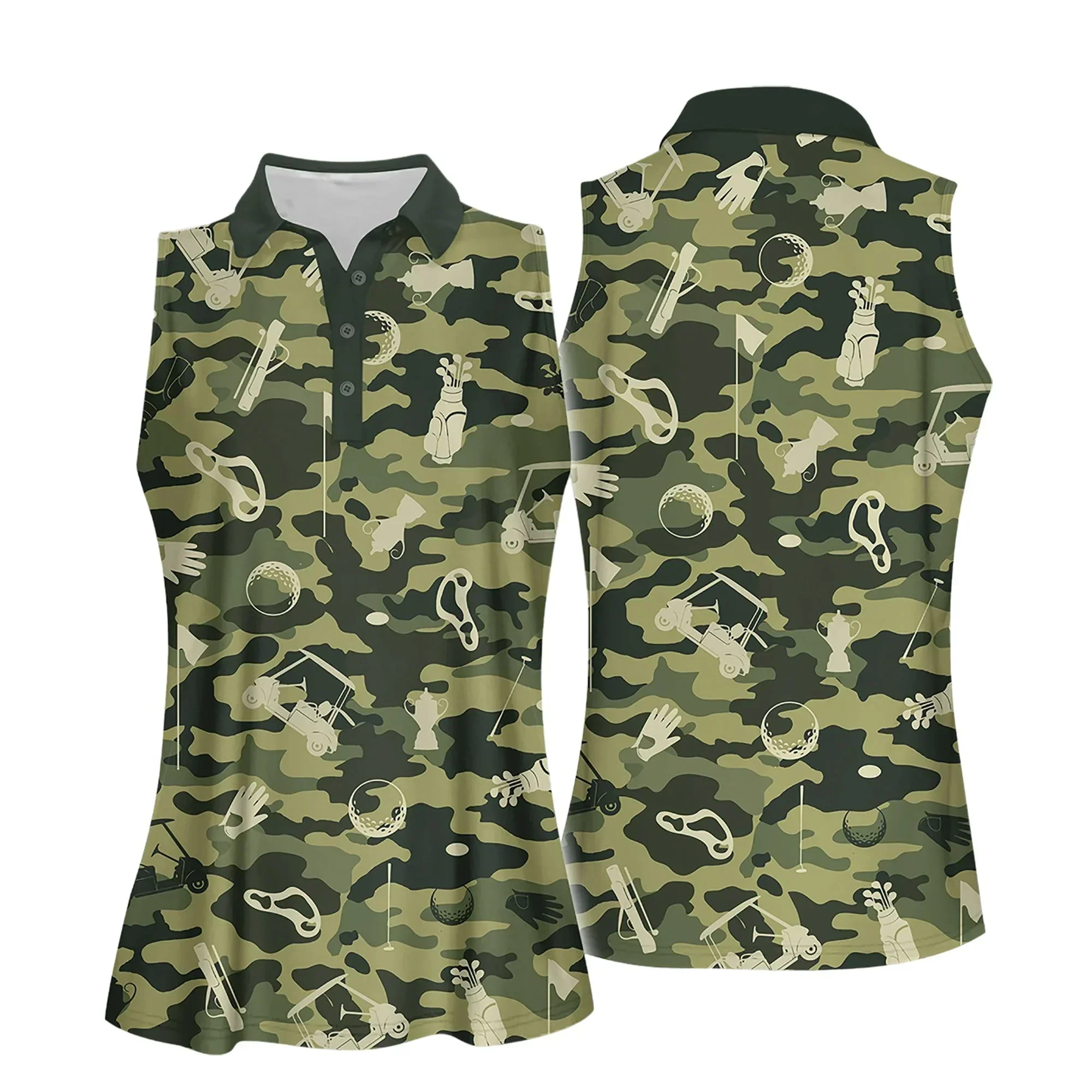 Golf Women Polo Shirt, Green Camouflage Pattern Golf Icon Women Polo Shirt - Gift For Mother's Day, Golfers, Female, Golf Lover