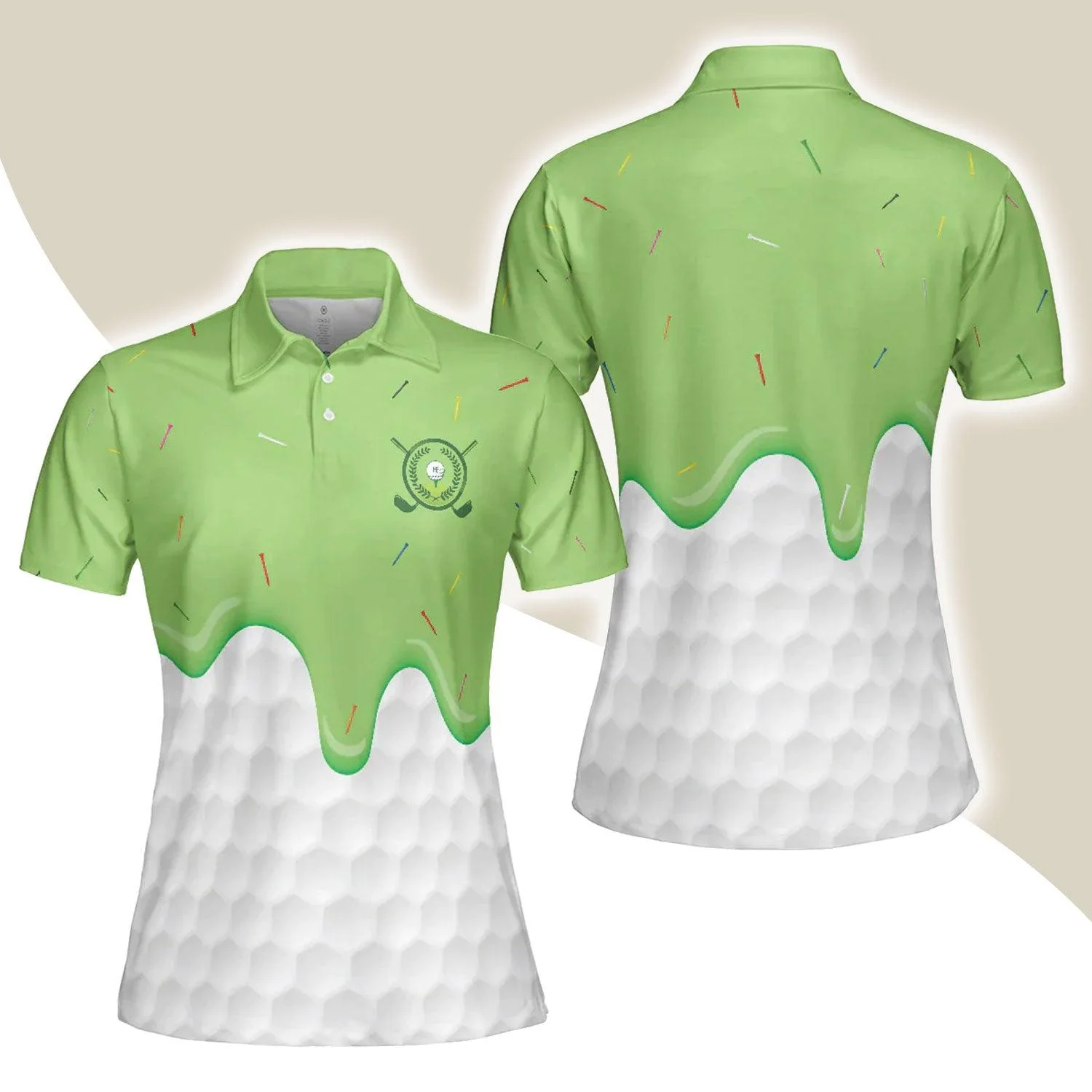 Golf Women Polo Shirt, Green Ice Cream Melting On Golf Ball Cone, Golf Ball Pattern Women Polo Shirts, Gift For Golf Lovers, Ladies, Female Golfers