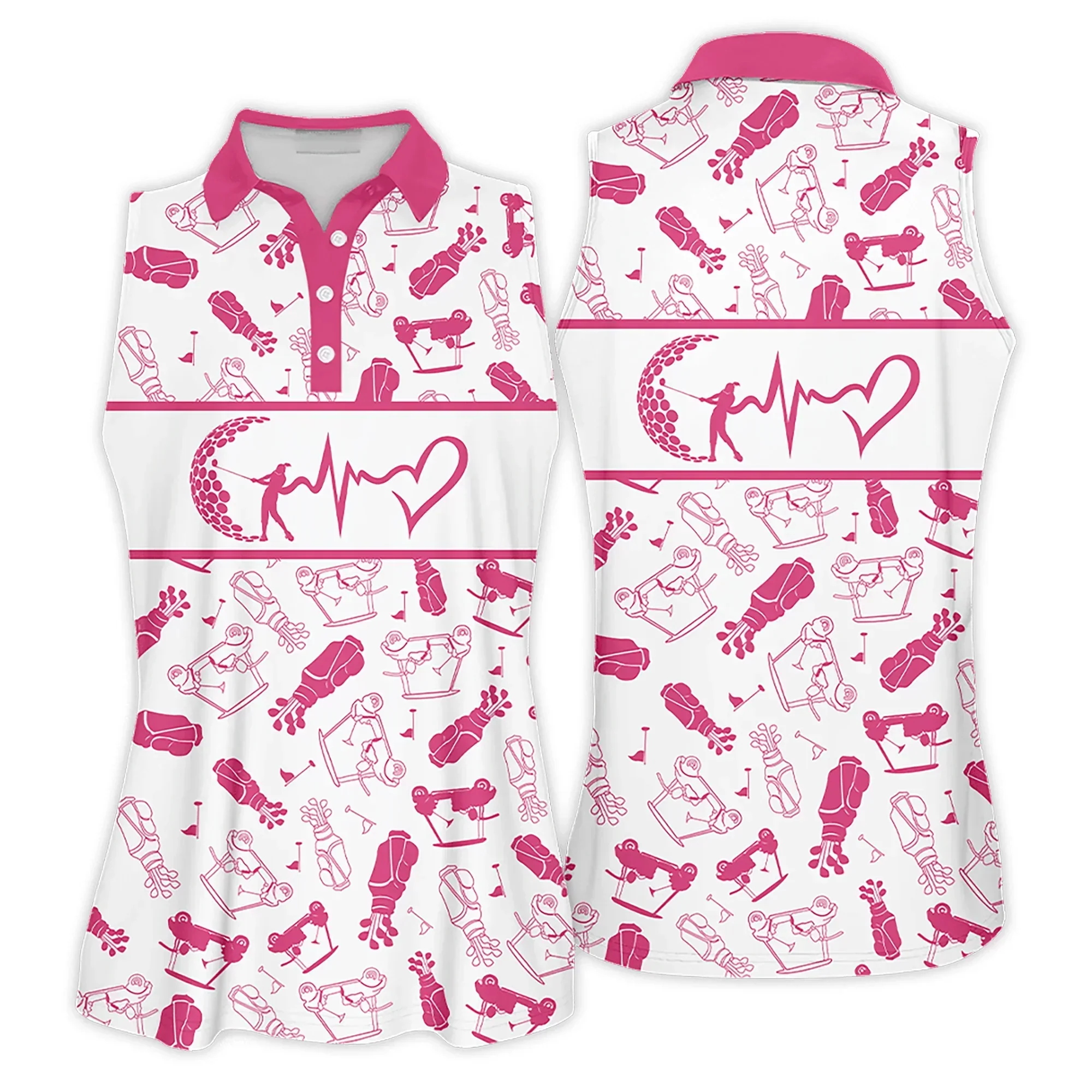 Golf Women Polo Shirt, Heartbeat Golf Clubs Funny Golf Symbol Multicolor Women Polo Shirt - Gift For Golfers, Female, Golf Lovers, Mother's Day