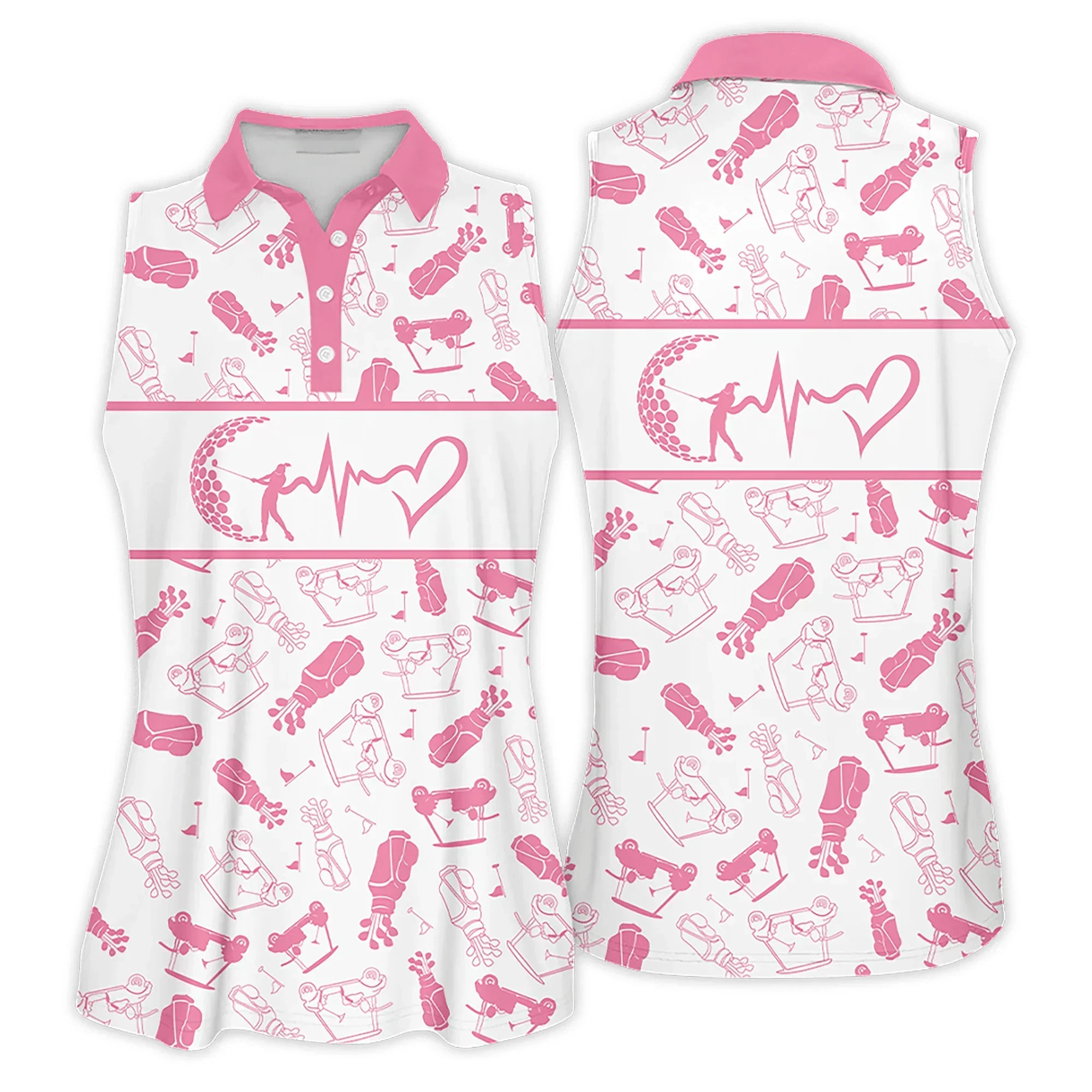 Golf Women Polo Shirt, Heartbeat Golf Clubs Funny Golf Symbol Multicolor Women Polo Shirt - Gift For Golfers, Female, Golf Lovers, Mother's Day - Image 2