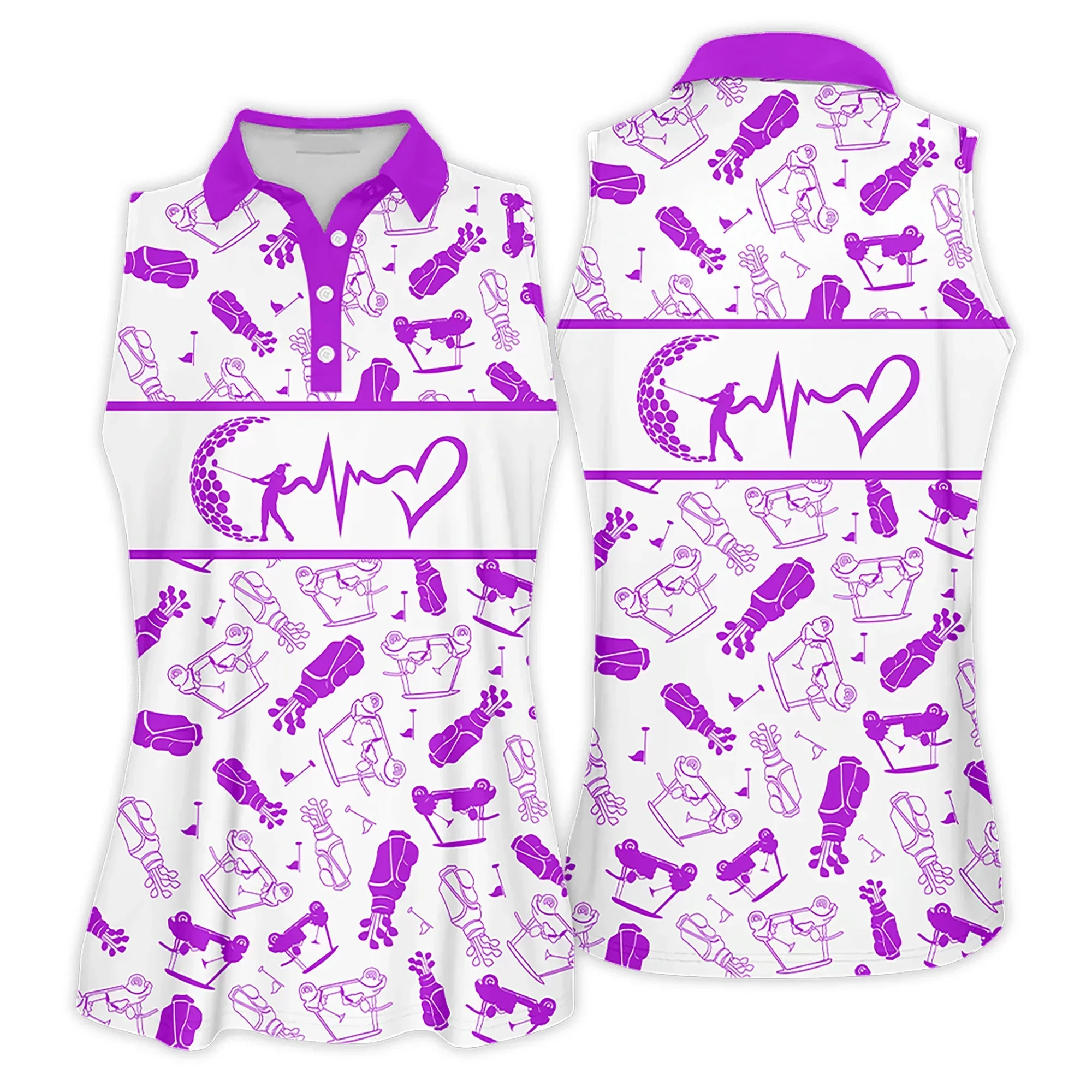 Golf Women Polo Shirt, Heartbeat Golf Clubs Funny Golf Symbol Multicolor Women Polo Shirt - Gift For Golfers, Female, Golf Lovers, Mother's Day - Image 5