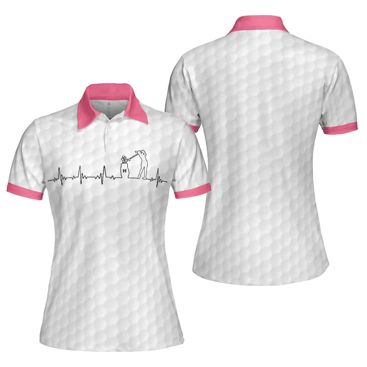 Golf Women Polo Shirt, Heartbeat Golfer White And Pink Golf Women Polo Shirts, Best Cool Gift For Golfers, Golf Lovers, Ladies - Image 2