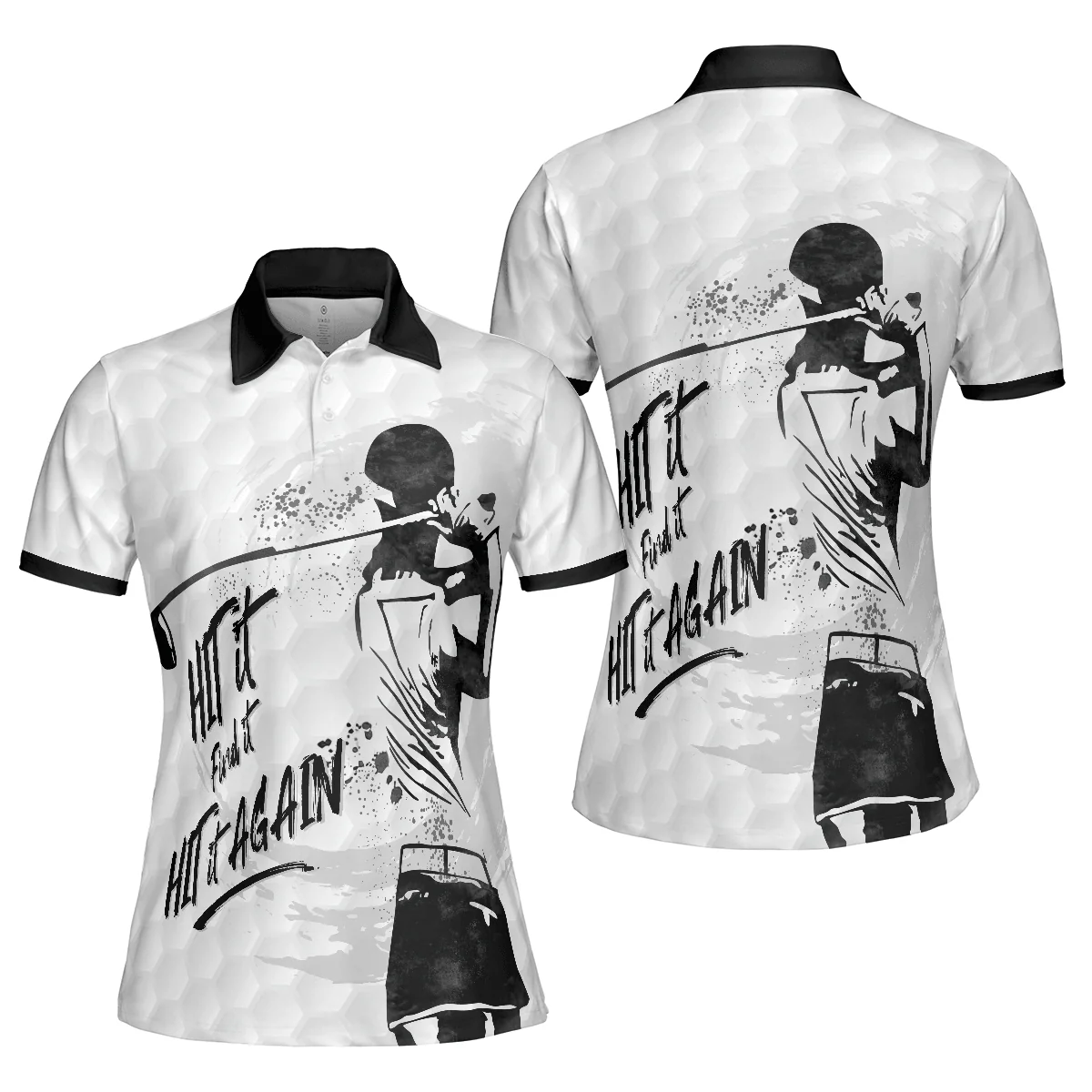 Golf Women Polo Shirt, Hit It Find It Hit It Again, Black And White Golf Women Polo Shirts, Best Cool Female Gift For Golfers, Golf Lovers, Ladies - Image 2