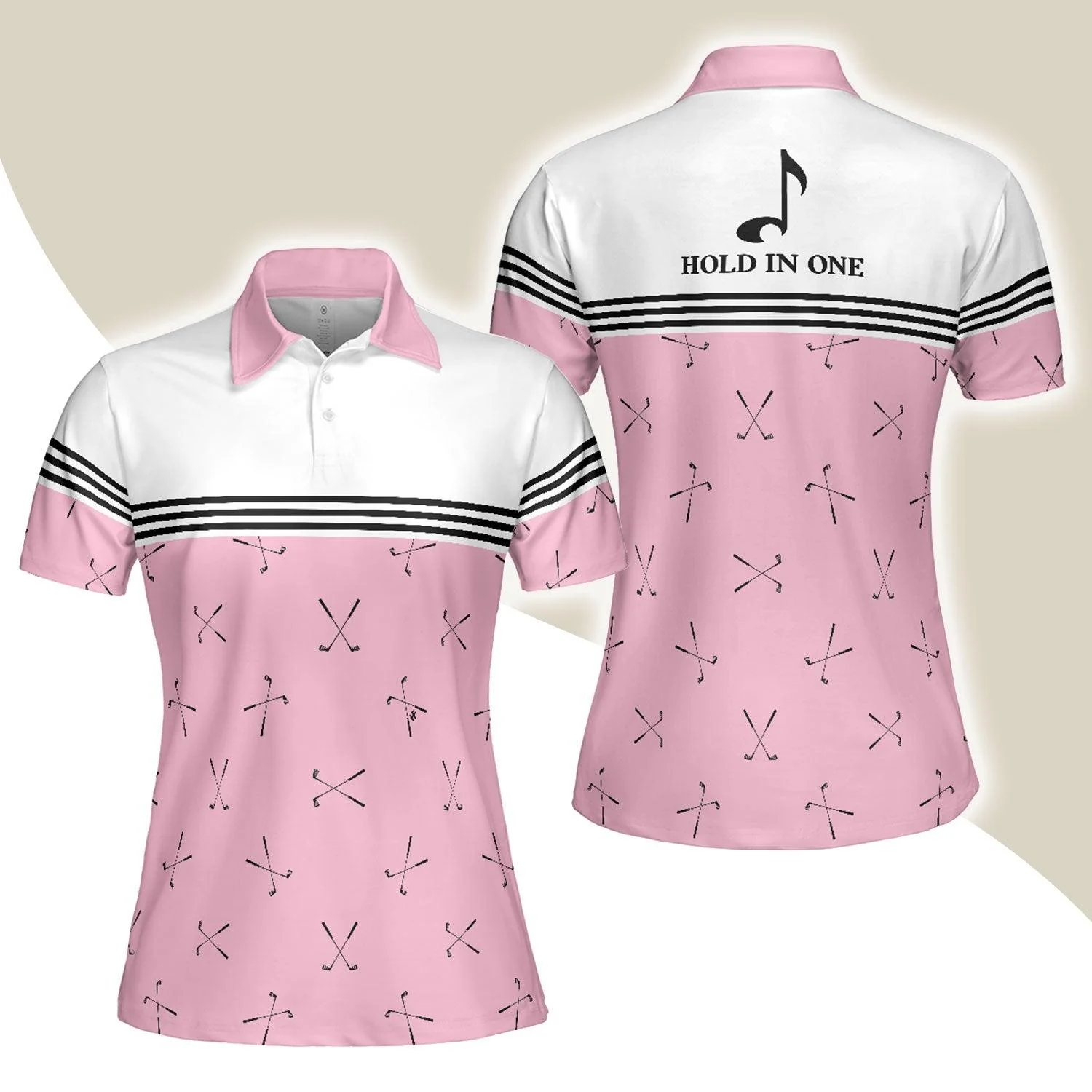 Golf Women Polo Shirt, Hole In One, Pink Golfing, Golf Clubs Repeat Pattern Women Polo Shirts, Best Female Gift For Golf Lovers, Ladies, Golfers
