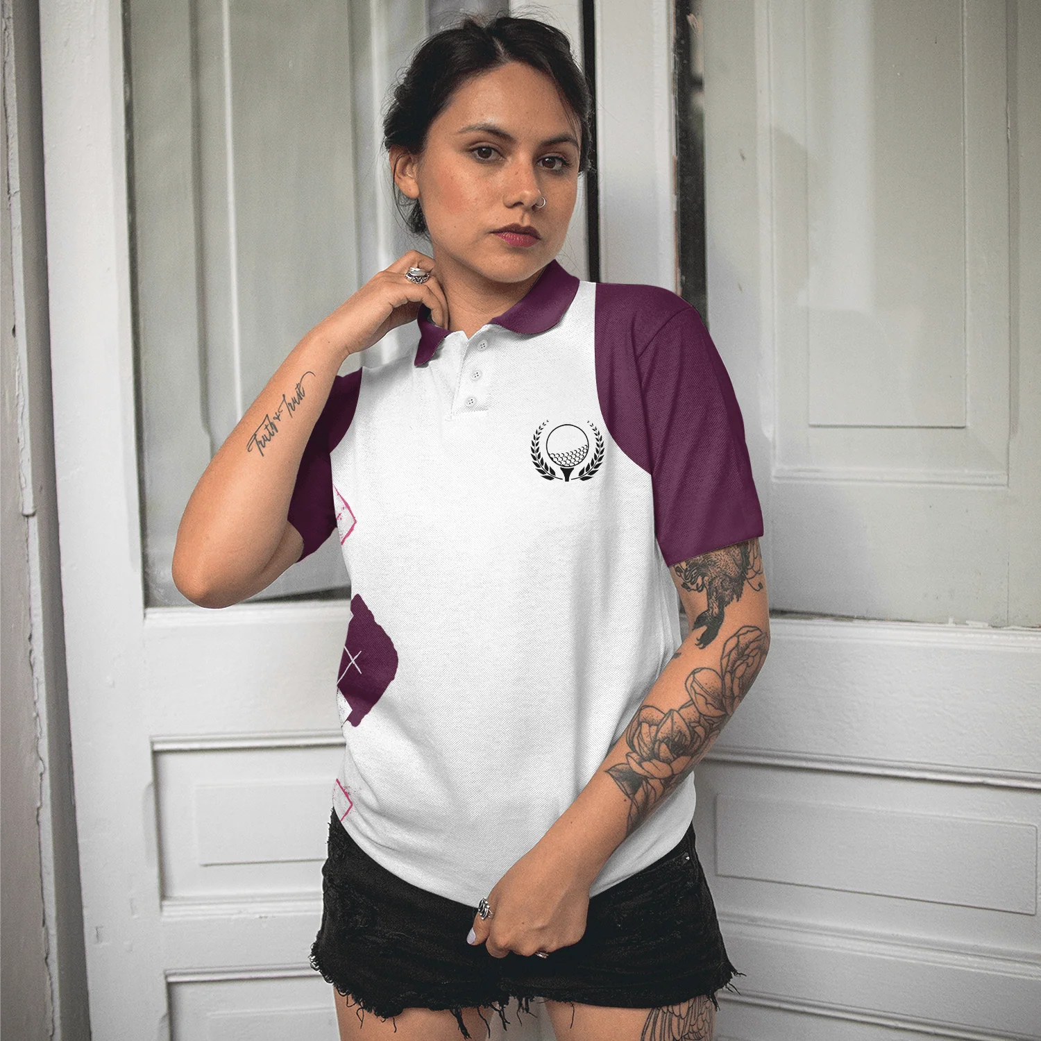 Golf Women Polo Shirt, I Can't Work Today I'm Feeling A Bit Under Par, Leopard Pattern White Purple Women Polo Shirts, Gift For Ladies, Female Golfers - Image 5