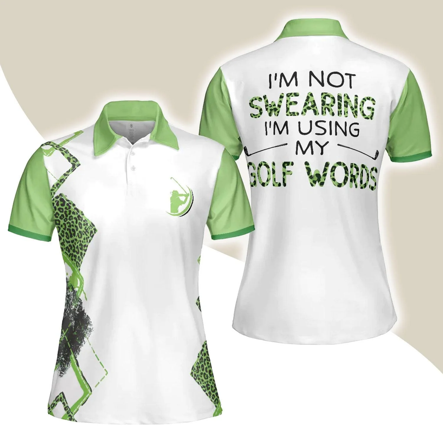 Golf Women Polo Shirt, I'm Not Swearing I'm Using My Golf Word, Leopard Green Argyle Pattern Women Polo Shirts, Gift For Ladies, Golfers, Golf Lovers