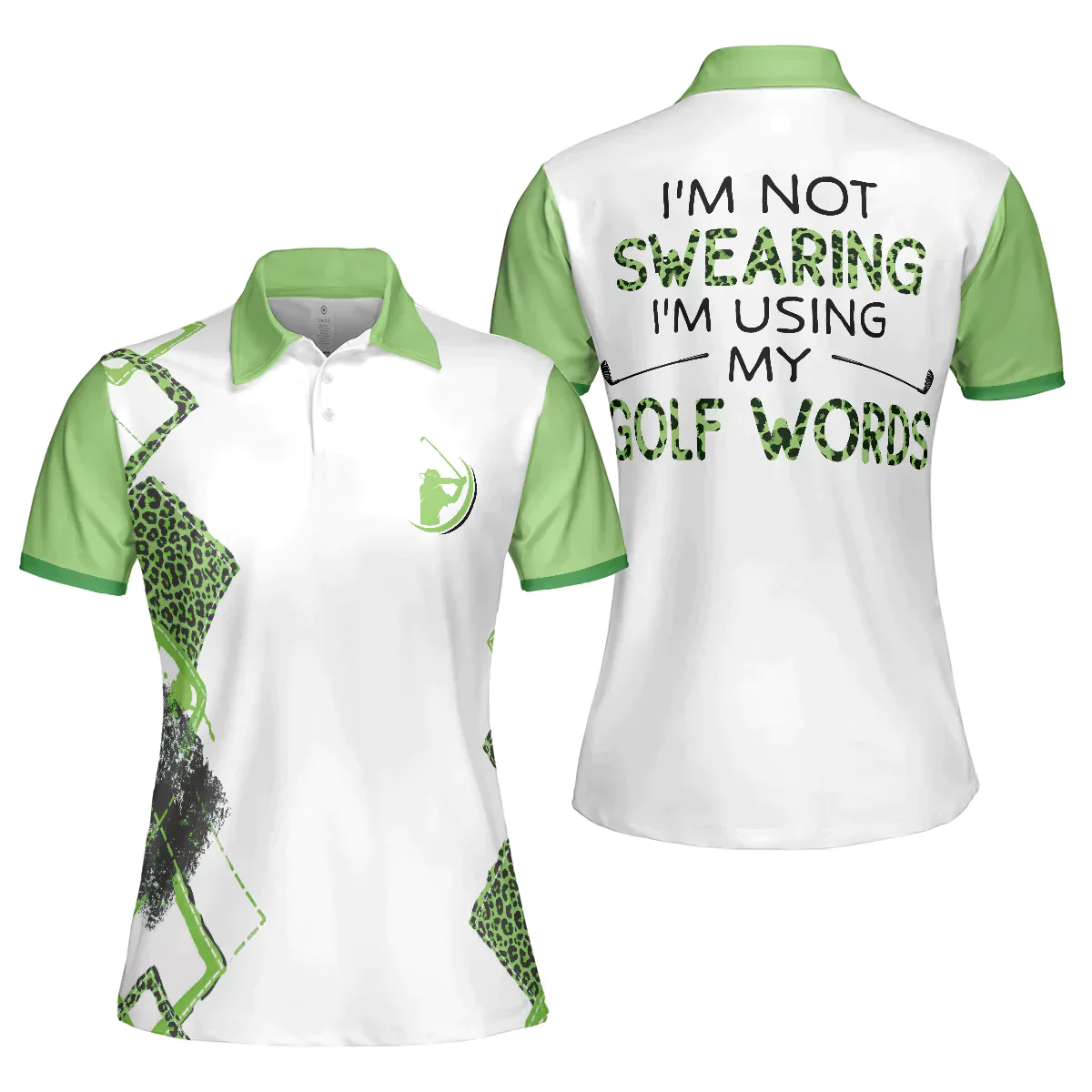 Golf Women Polo Shirt, I'm Not Swearing I'm Using My Golf Word, Leopard Green Argyle Pattern Women Polo Shirts, Gift For Ladies, Golfers, Golf Lovers - Image 2