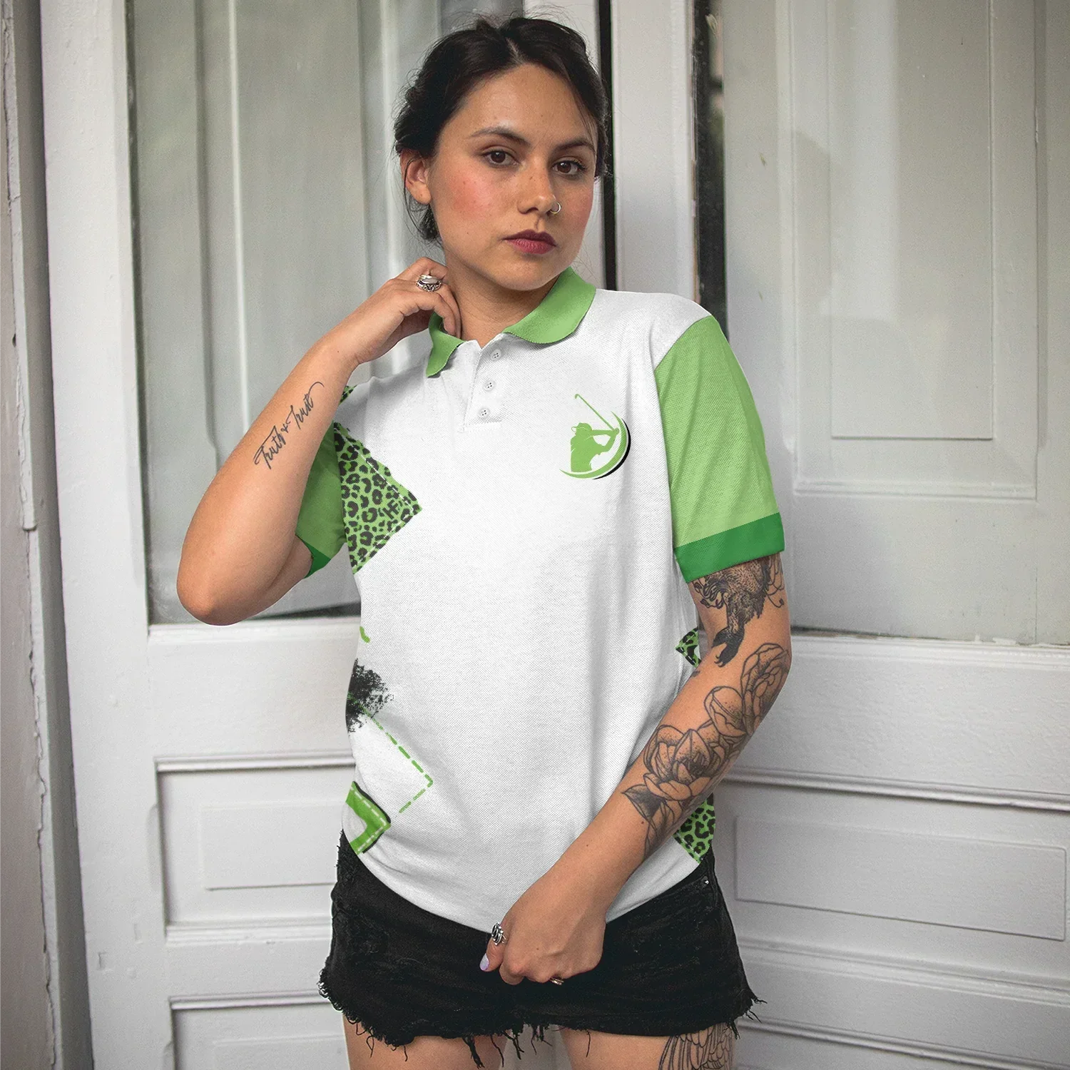Golf Women Polo Shirt, I'm Not Swearing I'm Using My Golf Word, Leopard Green Argyle Pattern Women Polo Shirts, Gift For Ladies, Golfers, Golf Lovers - Image 6
