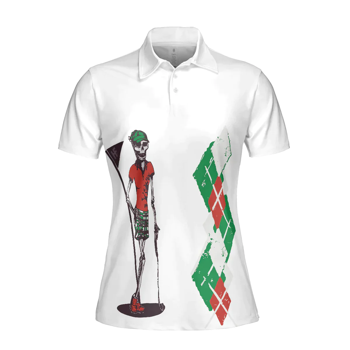 Golf Women Polo Shirt - Kiss My Putt, Red Green Argyle Pattern Skeleton Women Polo Shirts - Best Gift For Ladies, Female, Girls, Golfers, Golf Lovers - Image 4