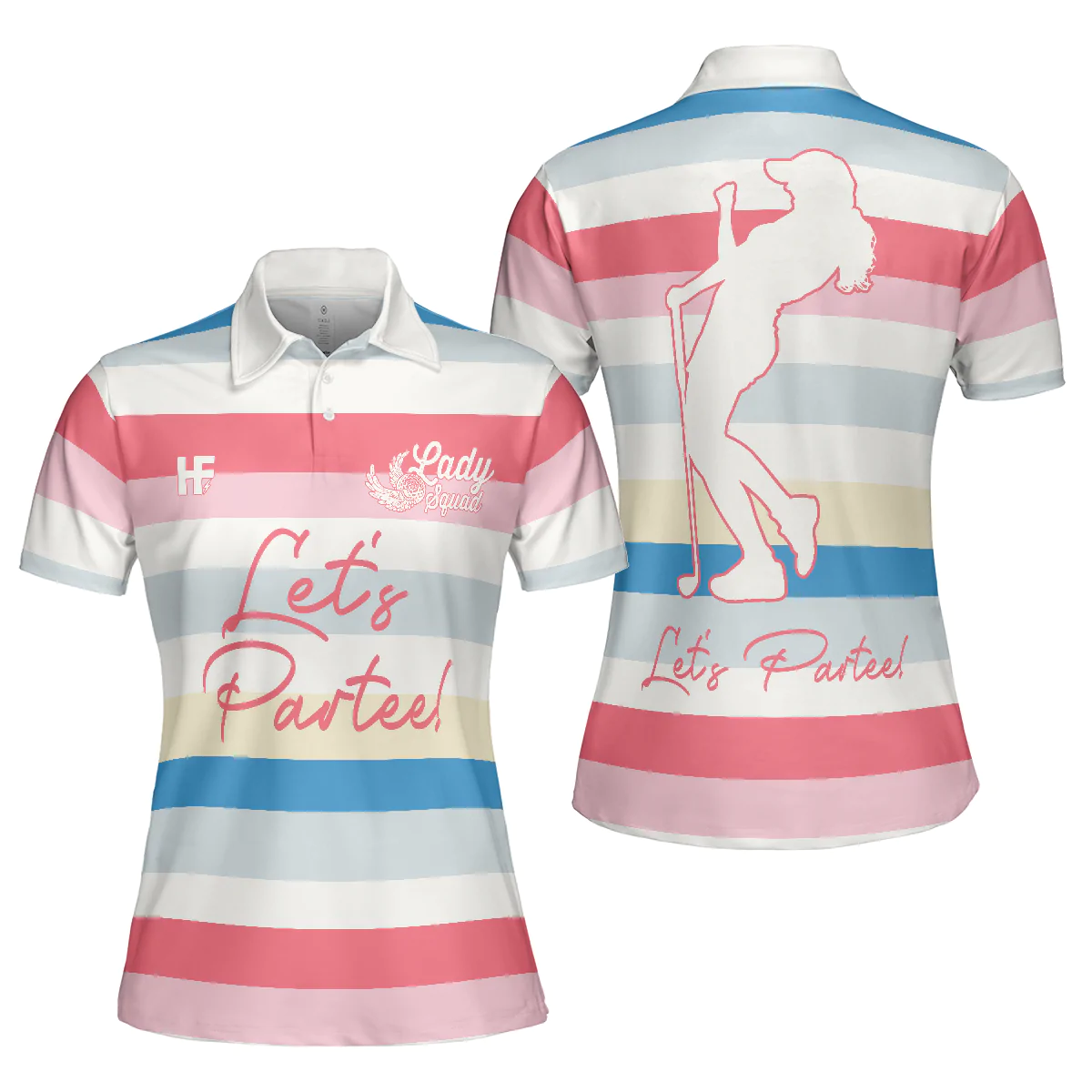 Golf Women Polo Shirt, Let's Partee, Color Horizontal Line Pattern Women Polo Shirts, Unique Female Gift For Golfers, Ladies, Golf Lovers - Image 2