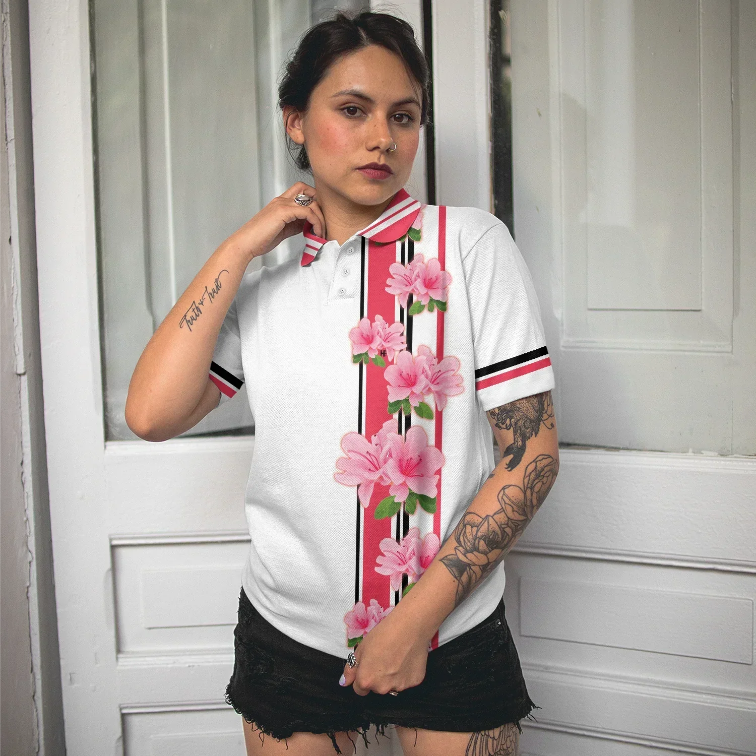 Golf Women Polo Shirt - Life Is A Game But Golf Is Serious, Peach Blossom Floral Women Polo Shirts - Best Gift For Ladies, Female, Girls, Golfers - Image 5