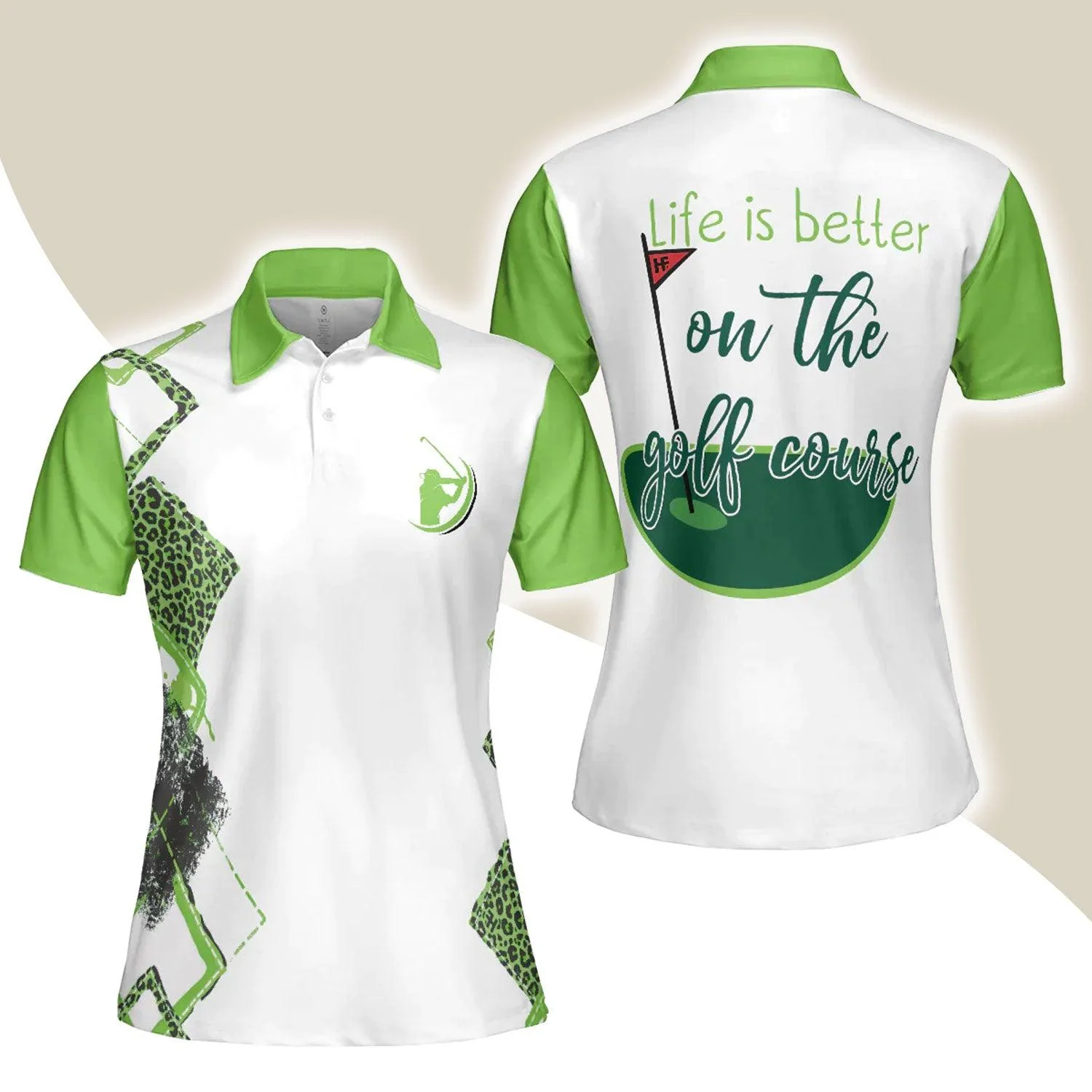Golf Women Polo Shirt, Life Is Better On The Golf Course, Green Leopard Argyle Golf Women Polo Shirts, Best Cool Gift For Golfers, Golf Lovers, Ladies