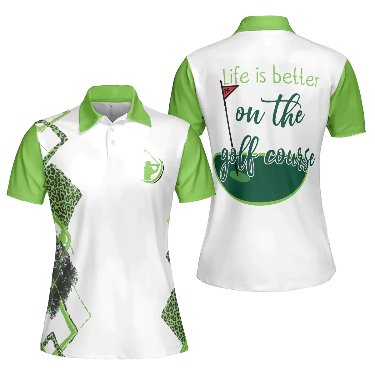 Golf Women Polo Shirt, Life Is Better On The Golf Course, Green Leopard Argyle Golf Women Polo Shirts, Best Cool Gift For Golfers, Golf Lovers, Ladies - Image 2