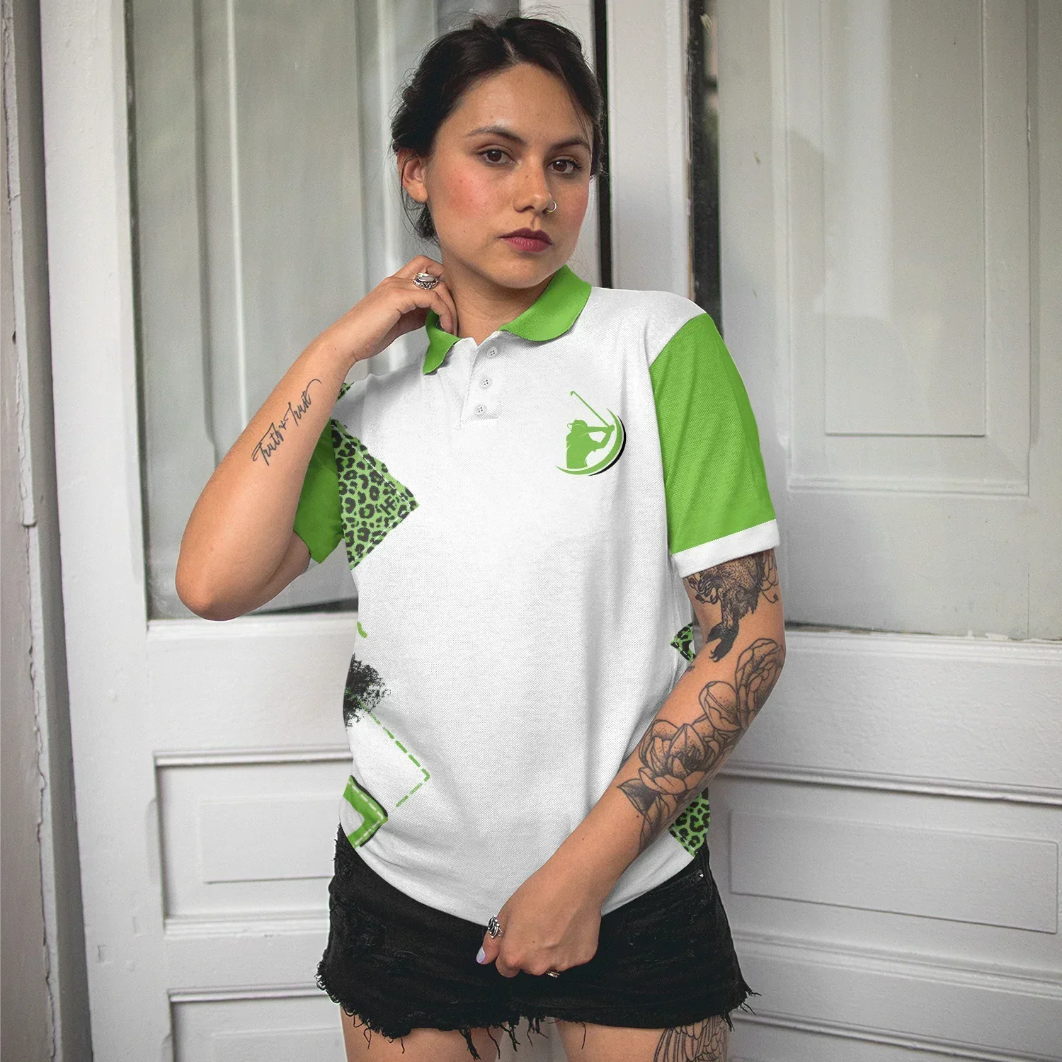 Golf Women Polo Shirt, Life Is Better On The Golf Course, Green Leopard Argyle Golf Women Polo Shirts, Best Cool Gift For Golfers, Golf Lovers, Ladies - Image 6