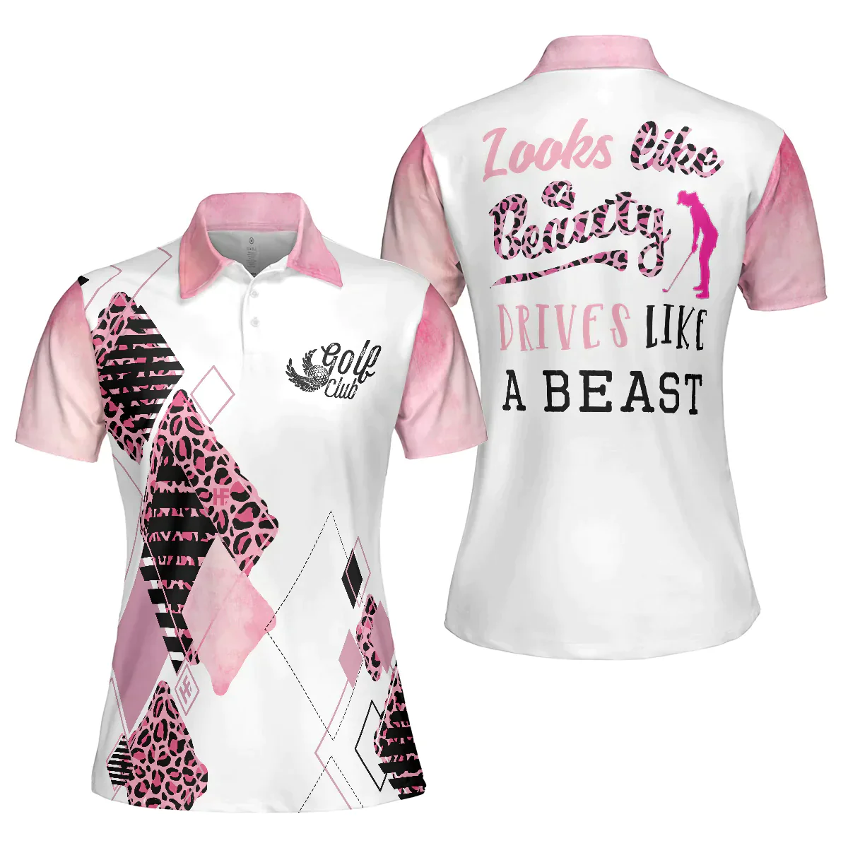Golf Women Polo Shirt, Looks Like A Beauty Drives Like A Beast, Leopard Pattern Women Polo Shirts, Golfing Gift For Ladies, Golfers, Golf Lovers - Image 2