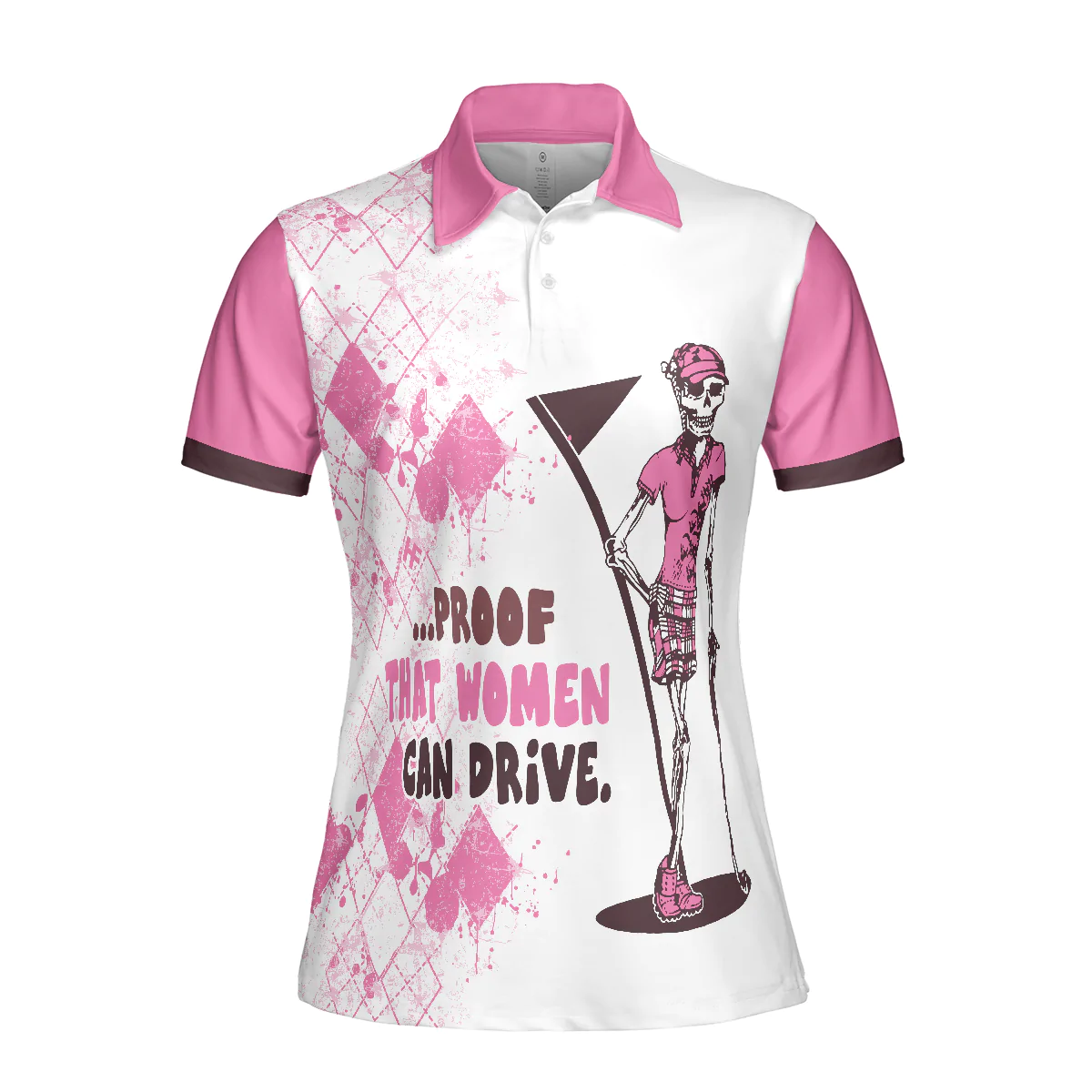 Golf Women Polo Shirt, Mrs. Bones Pink Argyle Pattern Women Polo Shirt, Best Golfing Gift For Ladies, Golfers, Golf Lovers, Proof That Women Can Drive - Image 4