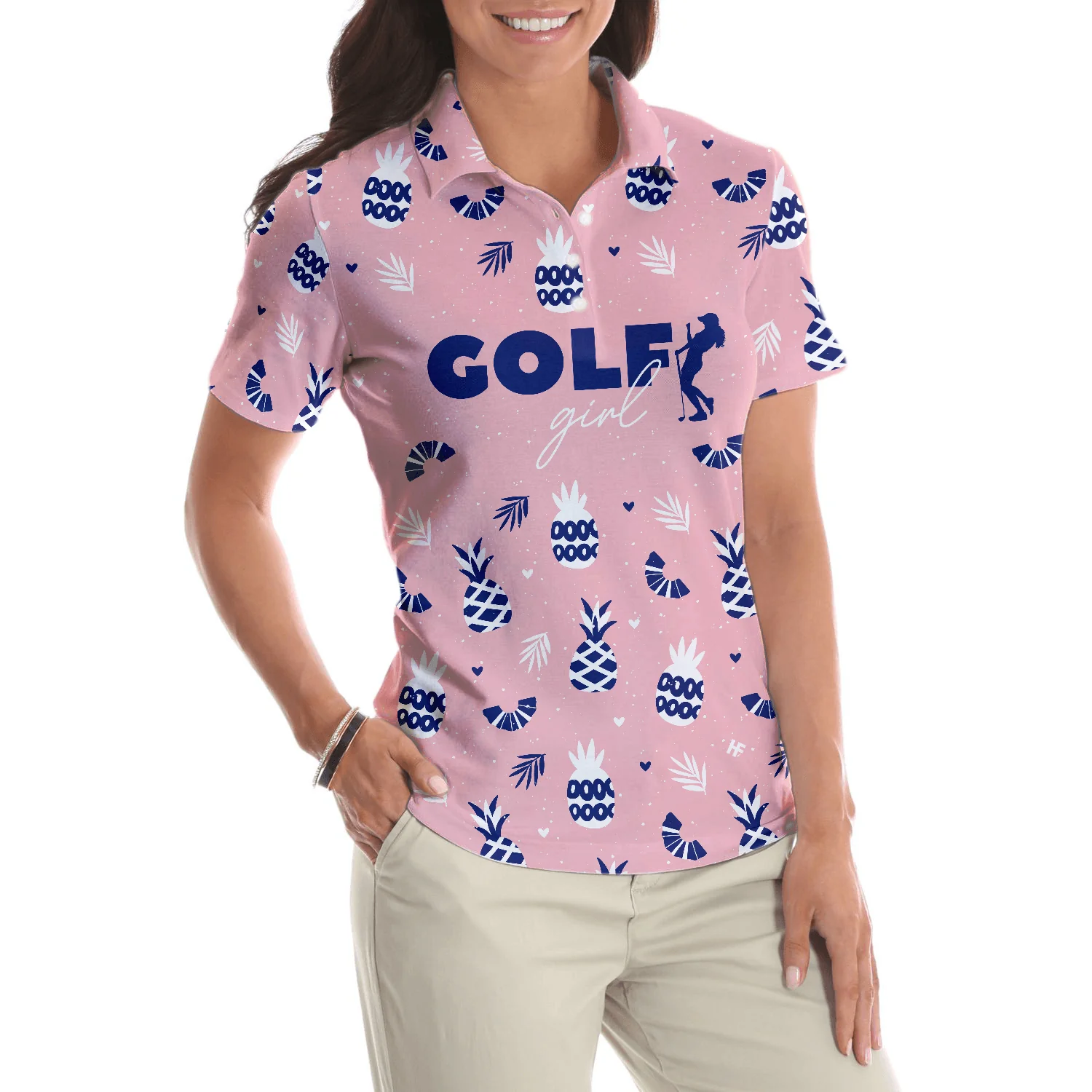 Golf Women Polo Shirt, Pink Golf Girl Summer Pattern Women Polo Shirts, Golfing Gift For Ladies, Team Female Golfers, Golf Lovers - Image 5