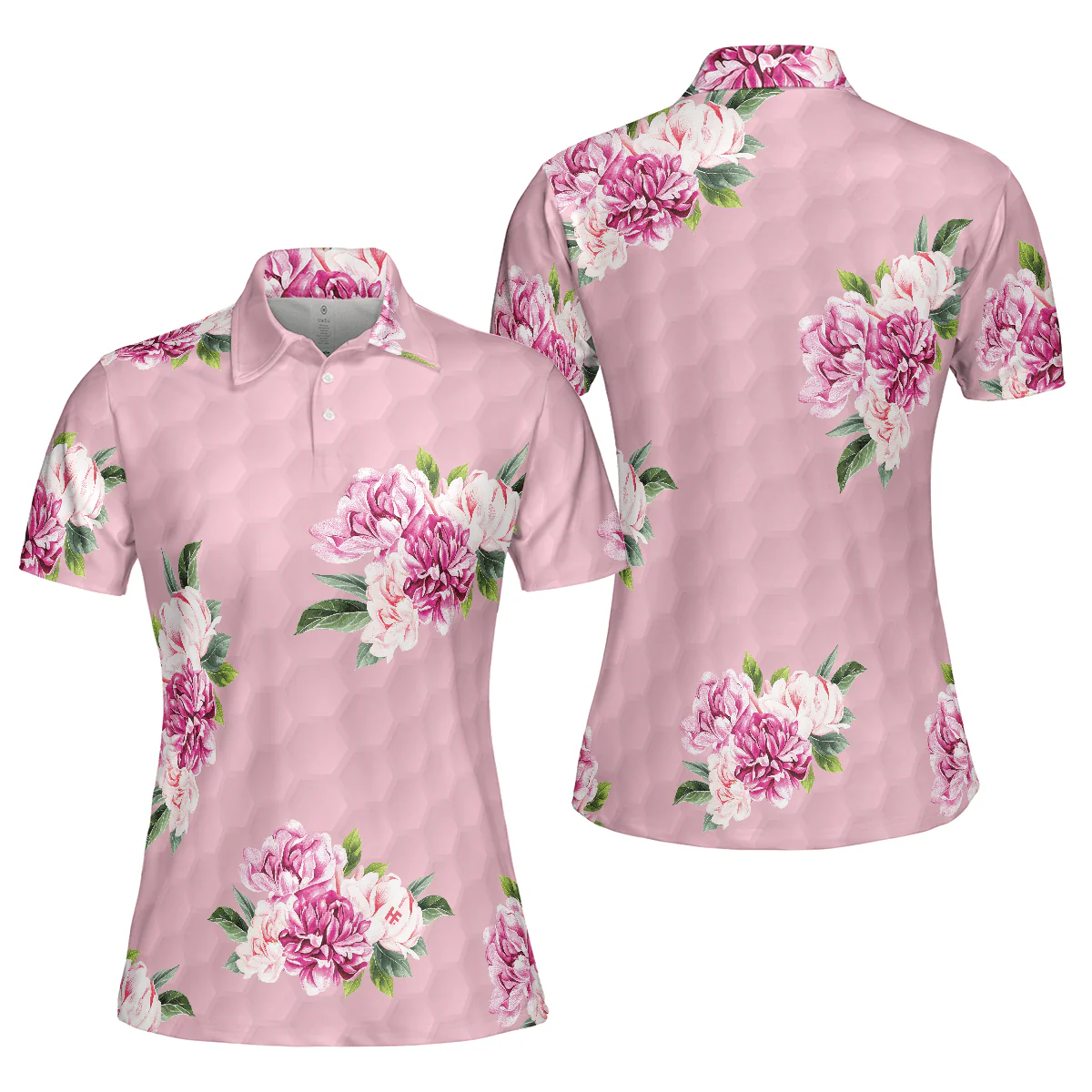 Golf Women Polo Shirt, Pink Watercolor Flowers Women Polo Shirt - Perfect Gift For Female, Ladies, Golfers, Golf Lovers - Image 2