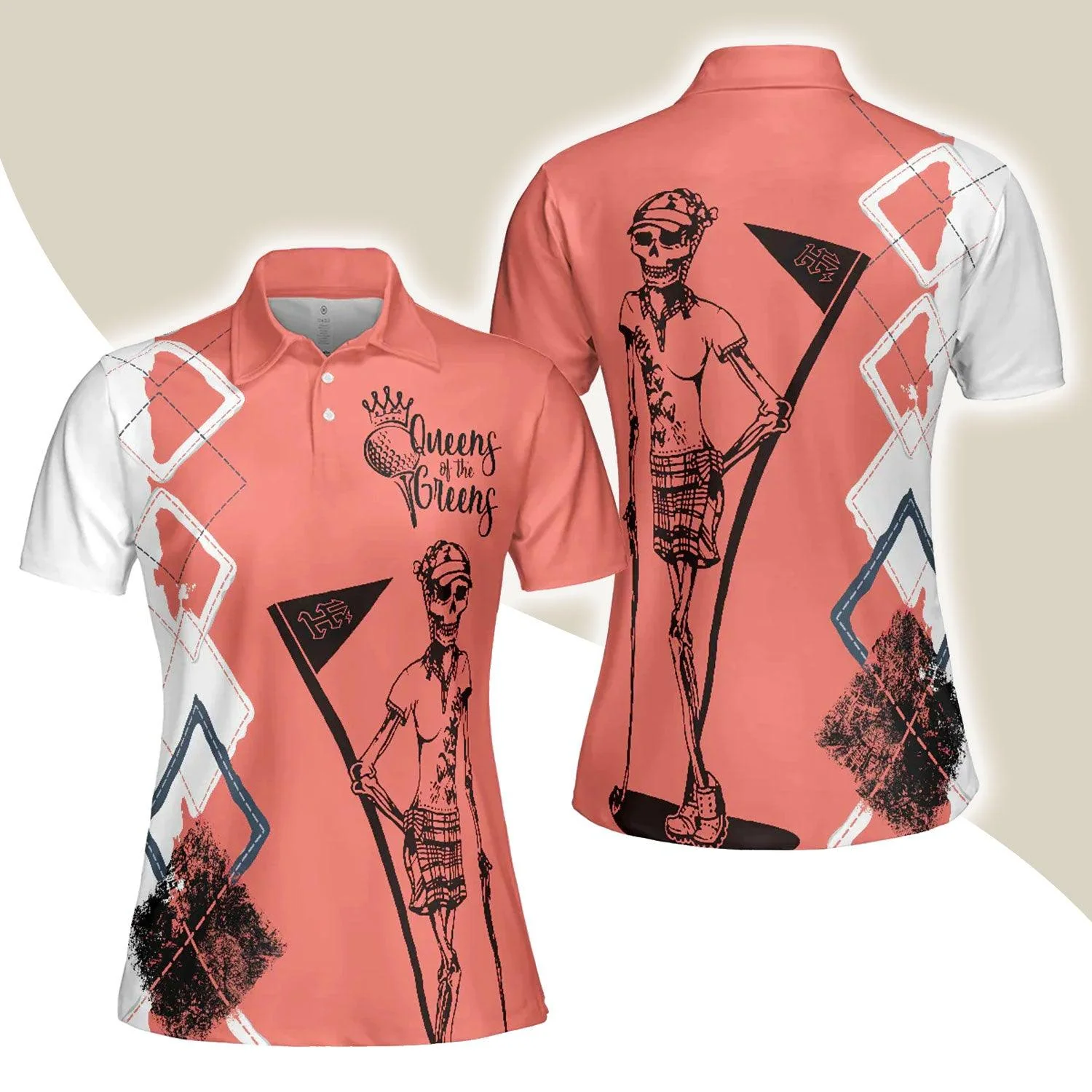 Golf Women Polo Shirt, Queens Of The Greens, Skull Golf Flag Pink Women Polo Shirts - Best Gift For Ladies, Female, Girls, Golfers, Golf Lovers