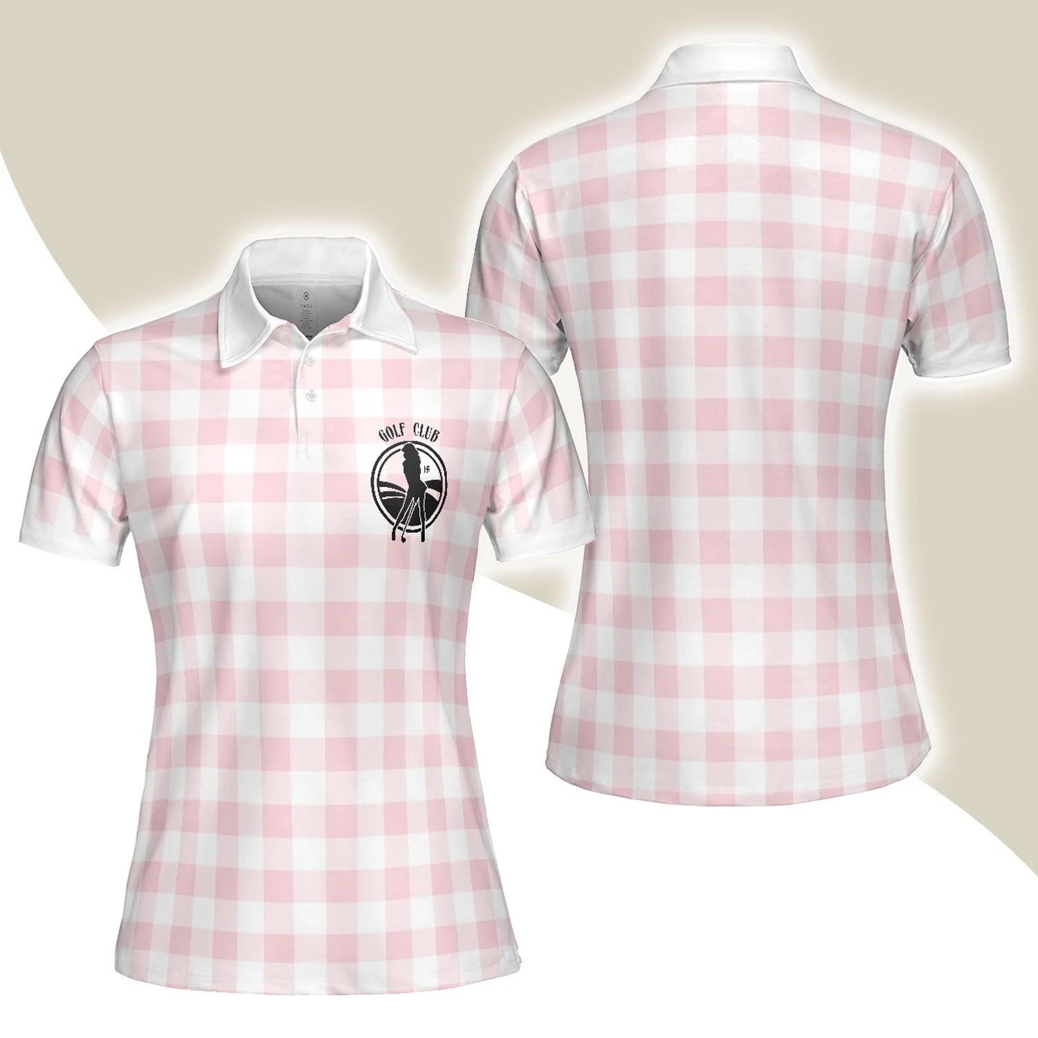 Golf Women Polo Shirt, Sexy Golf Girl With A Golf Club, White And Pink Golf Women Polo Shirts - Best Gift For Ladies, Female, Golfers, Golf Lovers