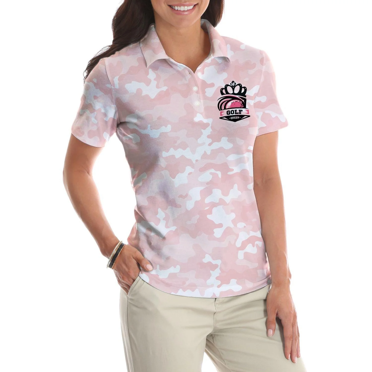 Golf Women Polo Shirt, Stop Leering At My Putt, Girl Play Golf Pink Pattern Women Polo Shirts, Unique Female Gift For Golfers, Ladies, Golf Lovers - Image 4